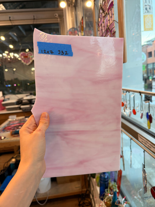 Pink White Wispy Spectrum Sheet Glass Colorado Glassworks 12x7in (SP-21127469)