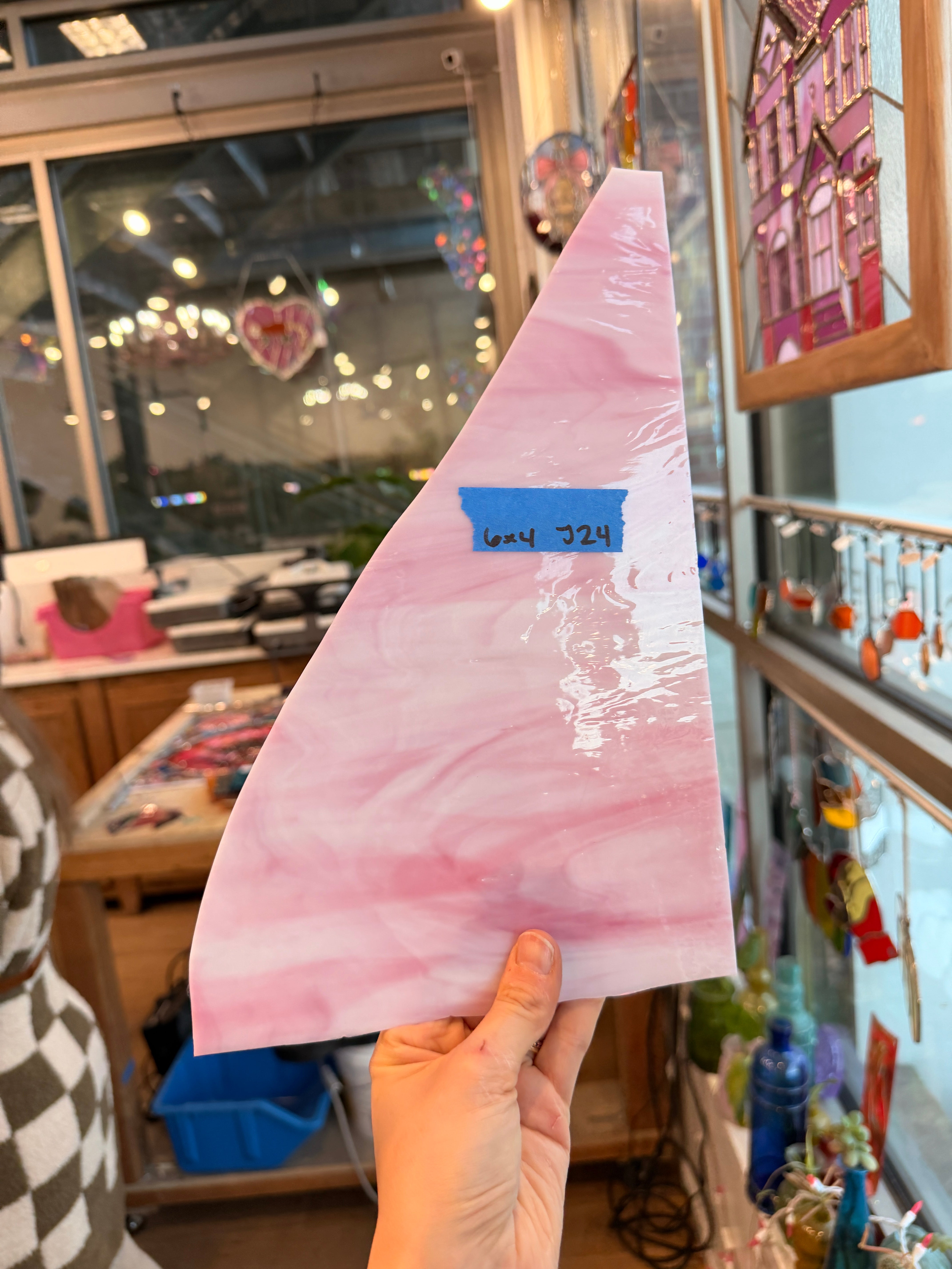 Pink White Wispy Spectrum Sheet Glass Colorado Glassworks 6x4in (SP-21160237)