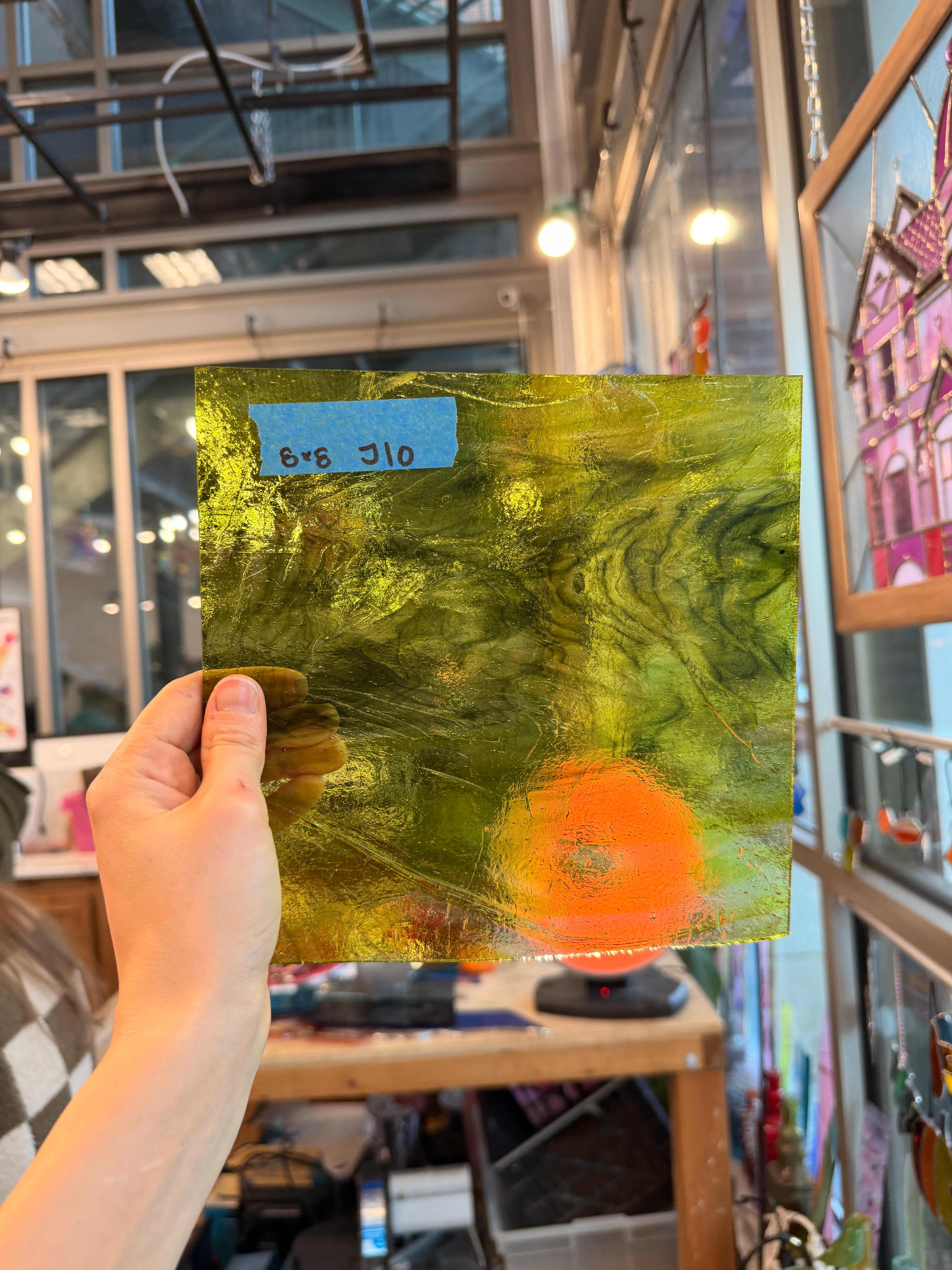 Lime Green + Dark Green Mixed Transparent Kokomo Sheet Glass Kokomo 8x8in (KO-54538285)