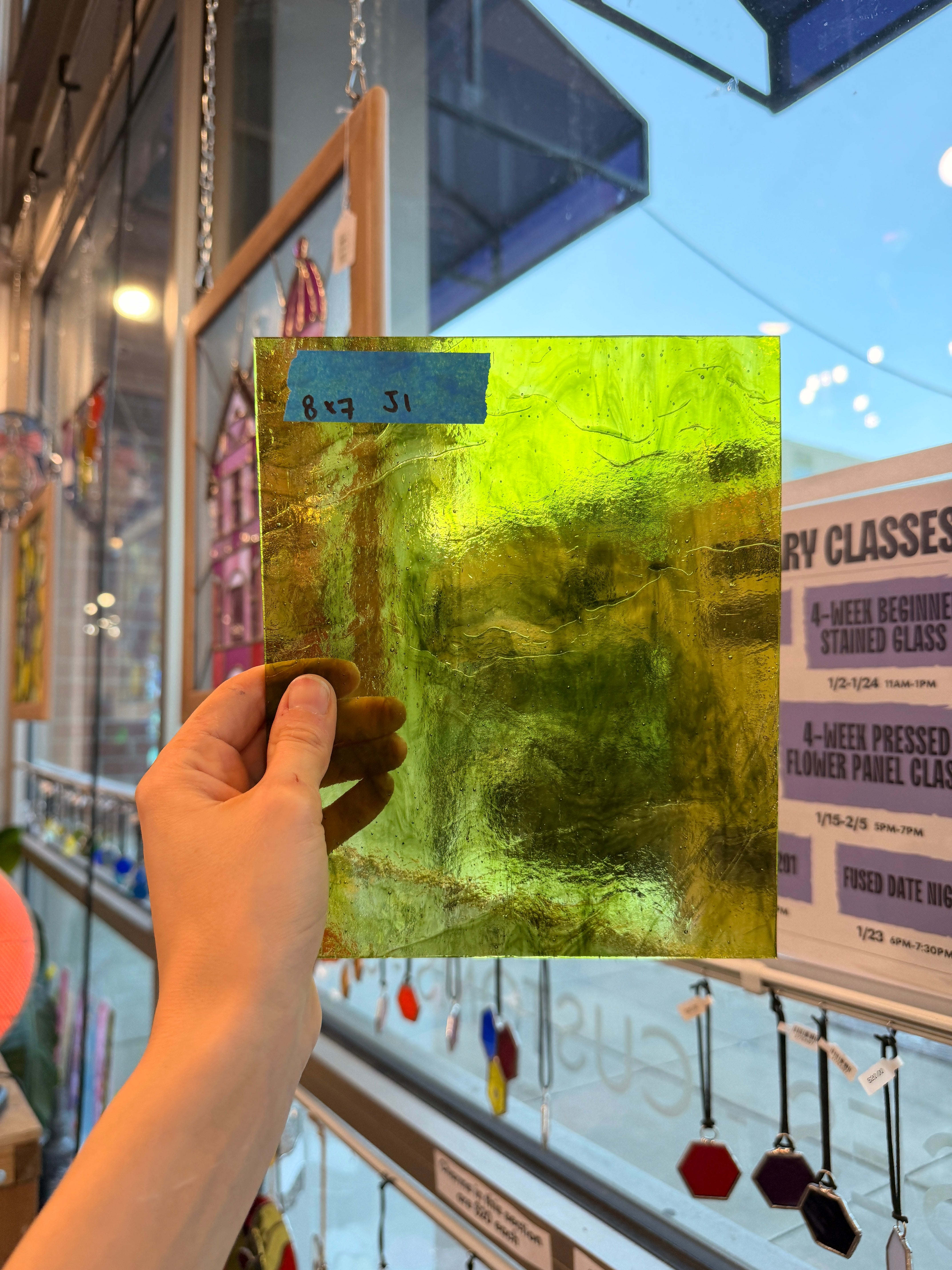 Lime Green + Dark Green Mixed Transparent Kokomo Sheet Glass Kokomo 8x7in (KO-48476205)