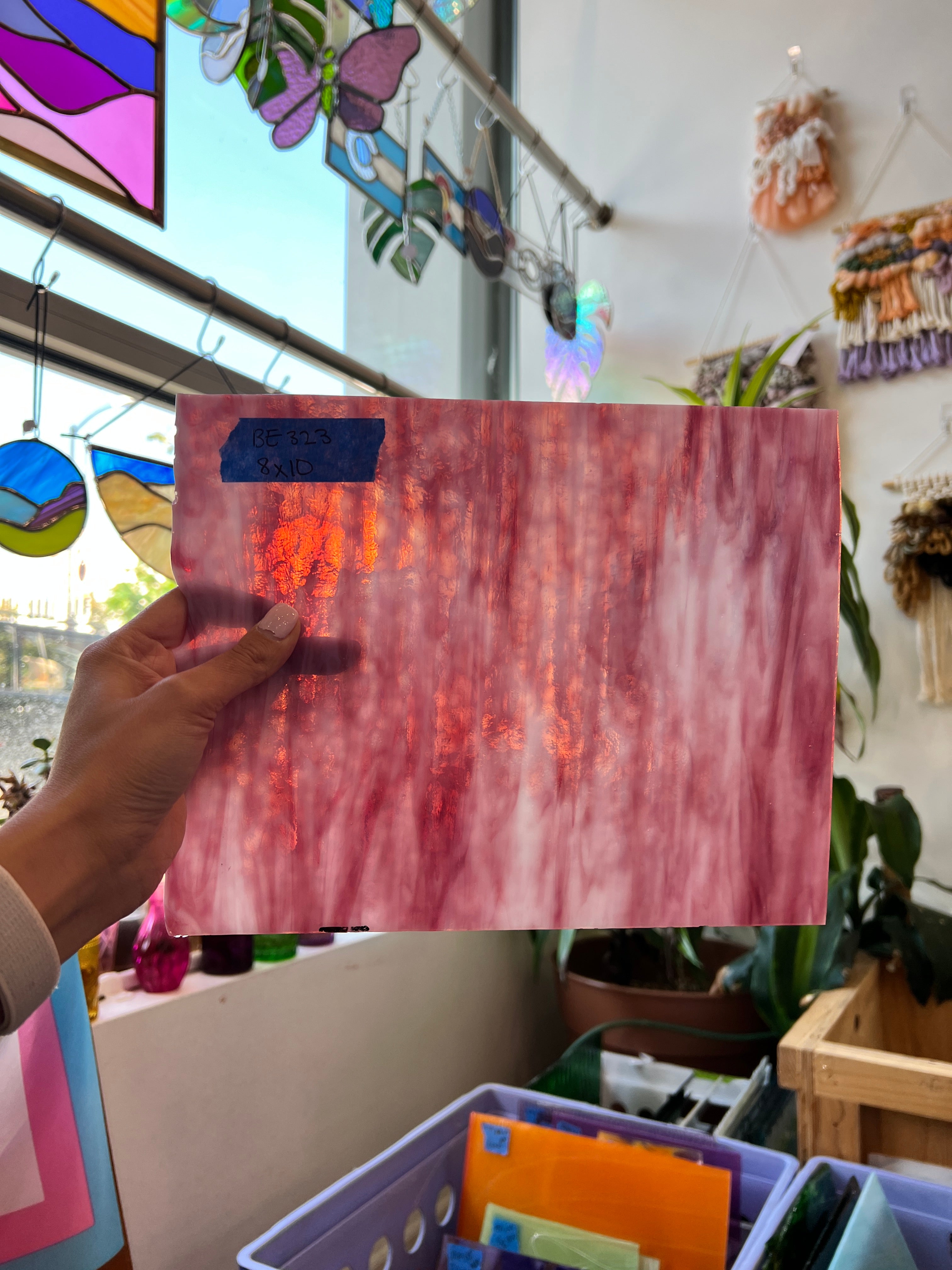 Pink and White Semi-Opaque Vintage Bullseye Sheet Glass Colorado Glassworks   