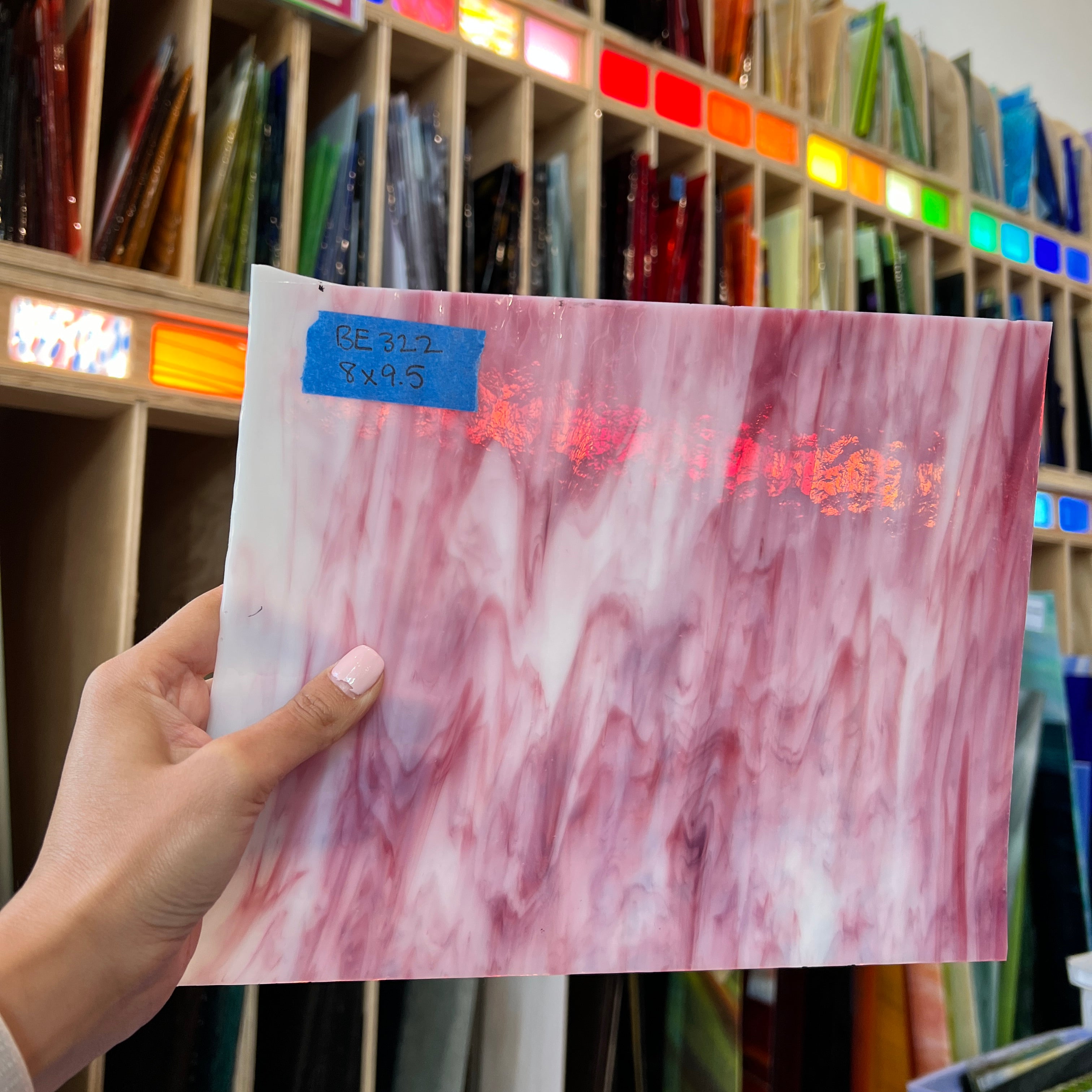 Pink and White Semi-Opaque Vintage Bullseye Sheet Glass Colorado Glassworks BE322 (8x9.5in)  