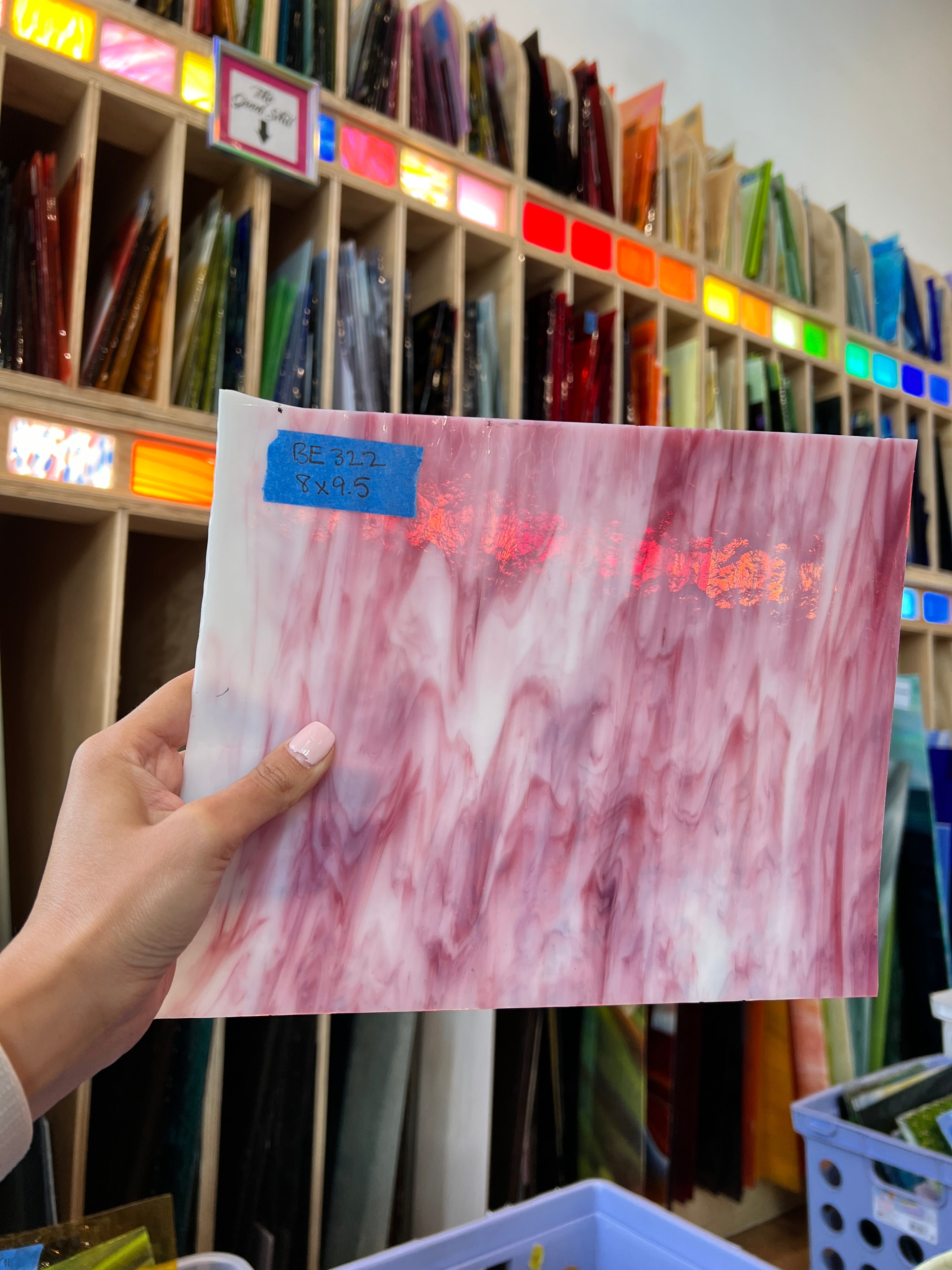 Pink and White Semi-Opaque Vintage Bullseye Sheet Glass Colorado Glassworks BE322 (8x9.5in)  
