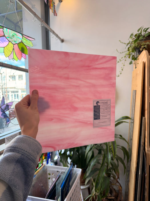 NEW! Oceanside Light Pink & White Wispy Fusible 96 COE - OGT 395.1F Sheet Glass Colorado Glassworks