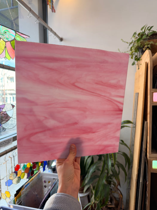 NEW! Oceanside Light Pink & White Wispy Fusible 96 COE - OGT 395.1F Sheet Glass Colorado Glassworks