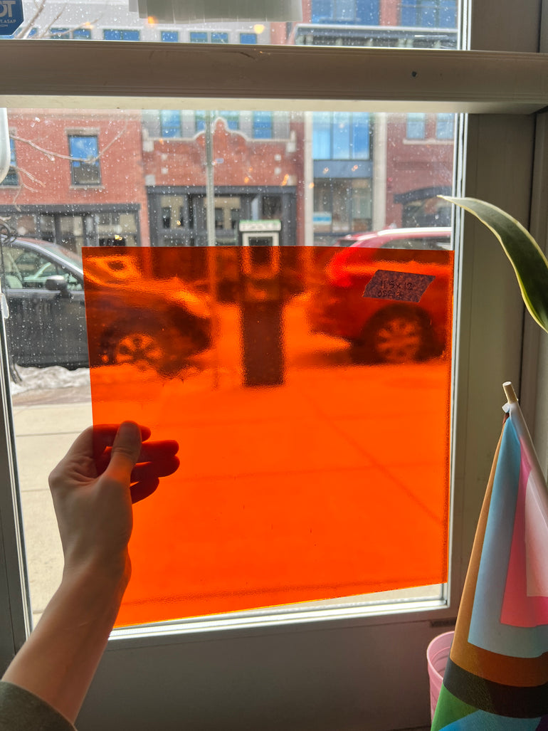 Orange Transparent Oceanside Fusible 96 COE Sheet Glass Colorado Glassworks   