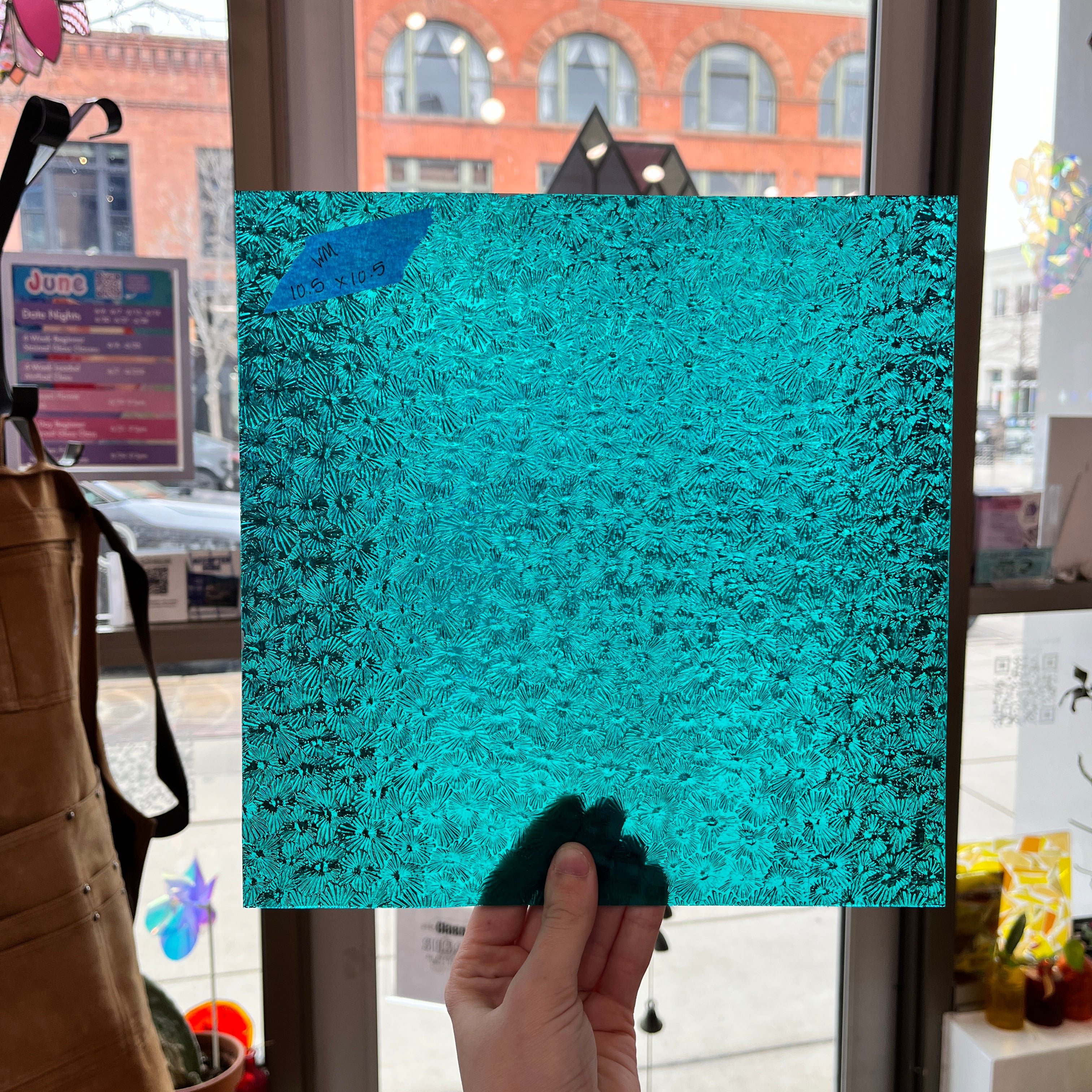 Robin's Egg Teal Florentine Wissmach (WI 25 FLOR) Sheet Glass Unknown