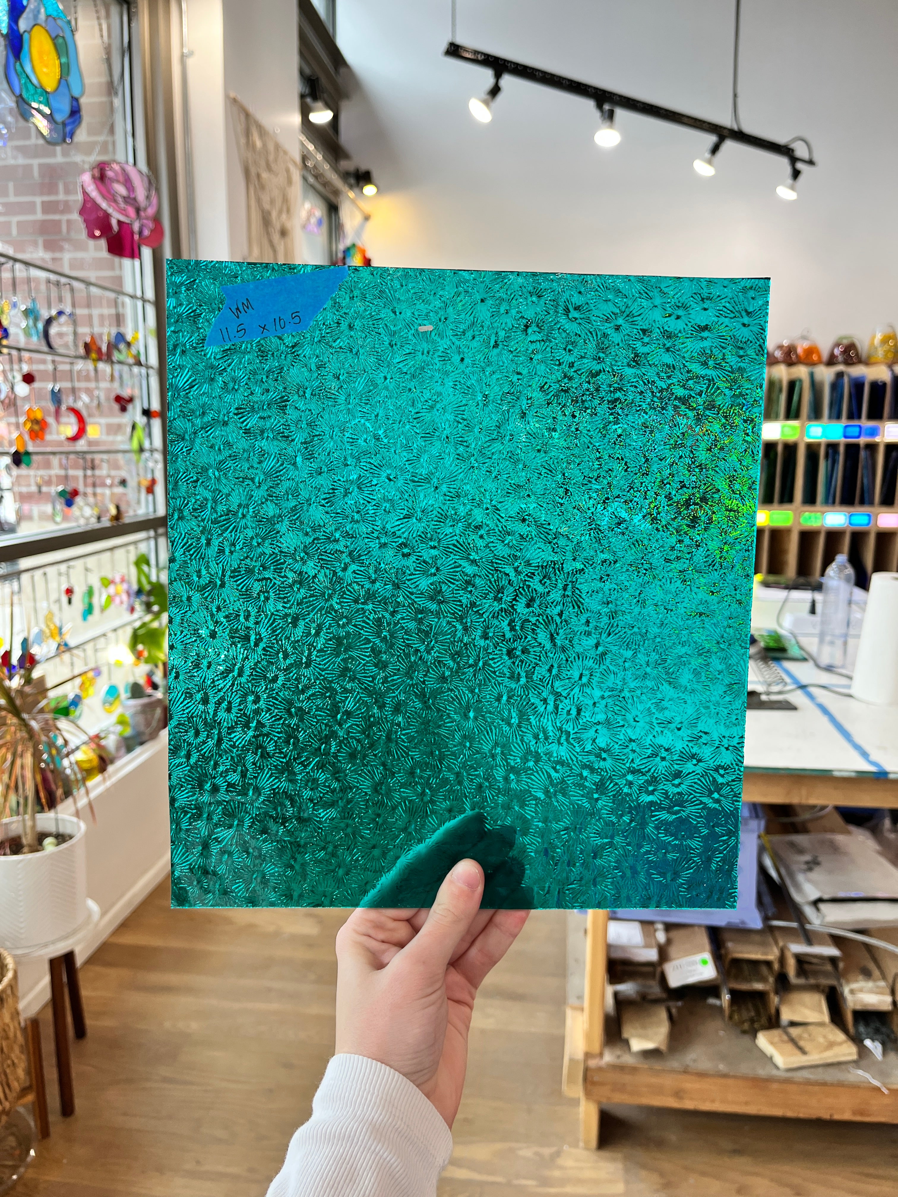 Robin's Egg Teal Florentine Wissmach (WI 25 FLOR) Sheet Glass Unknown