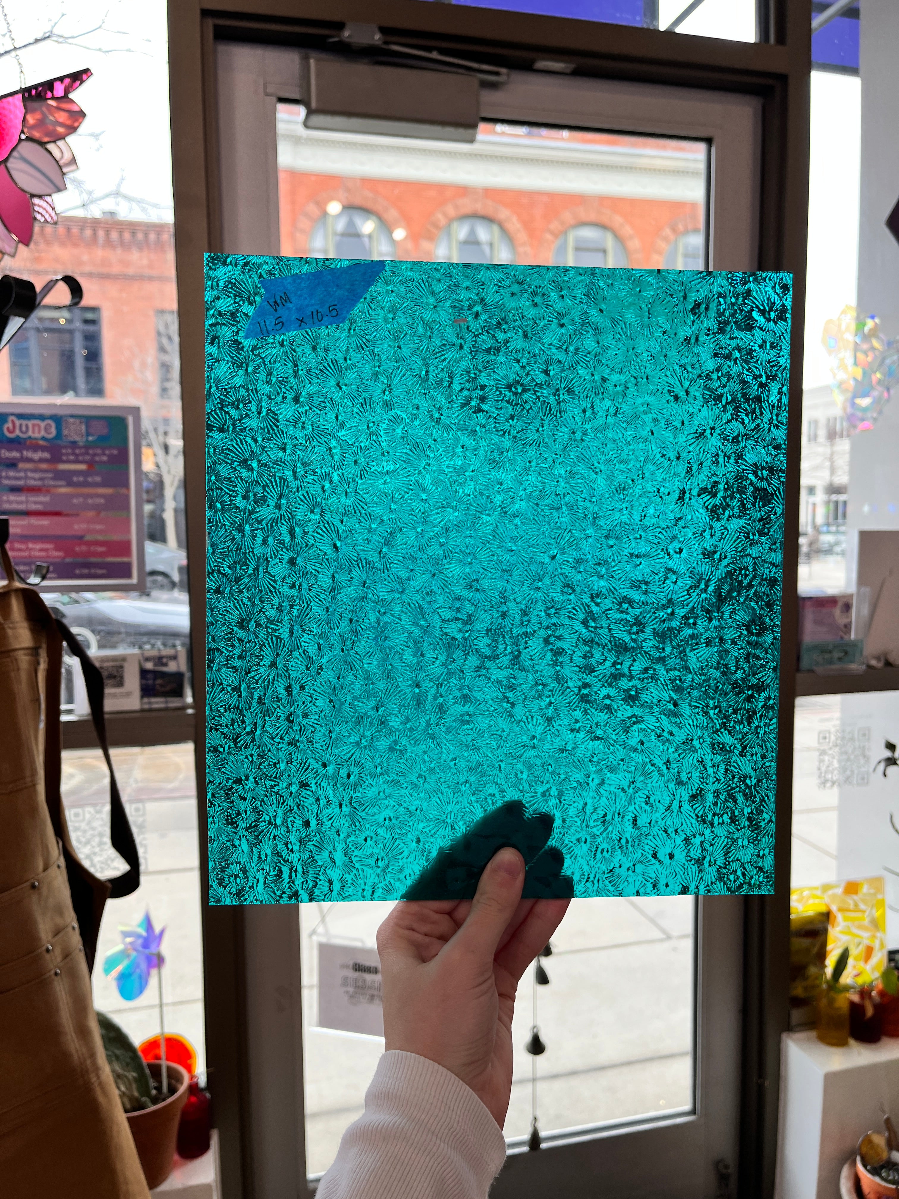 Robin's Egg Teal Florentine Wissmach (WI 25 FLOR) Sheet Glass Unknown