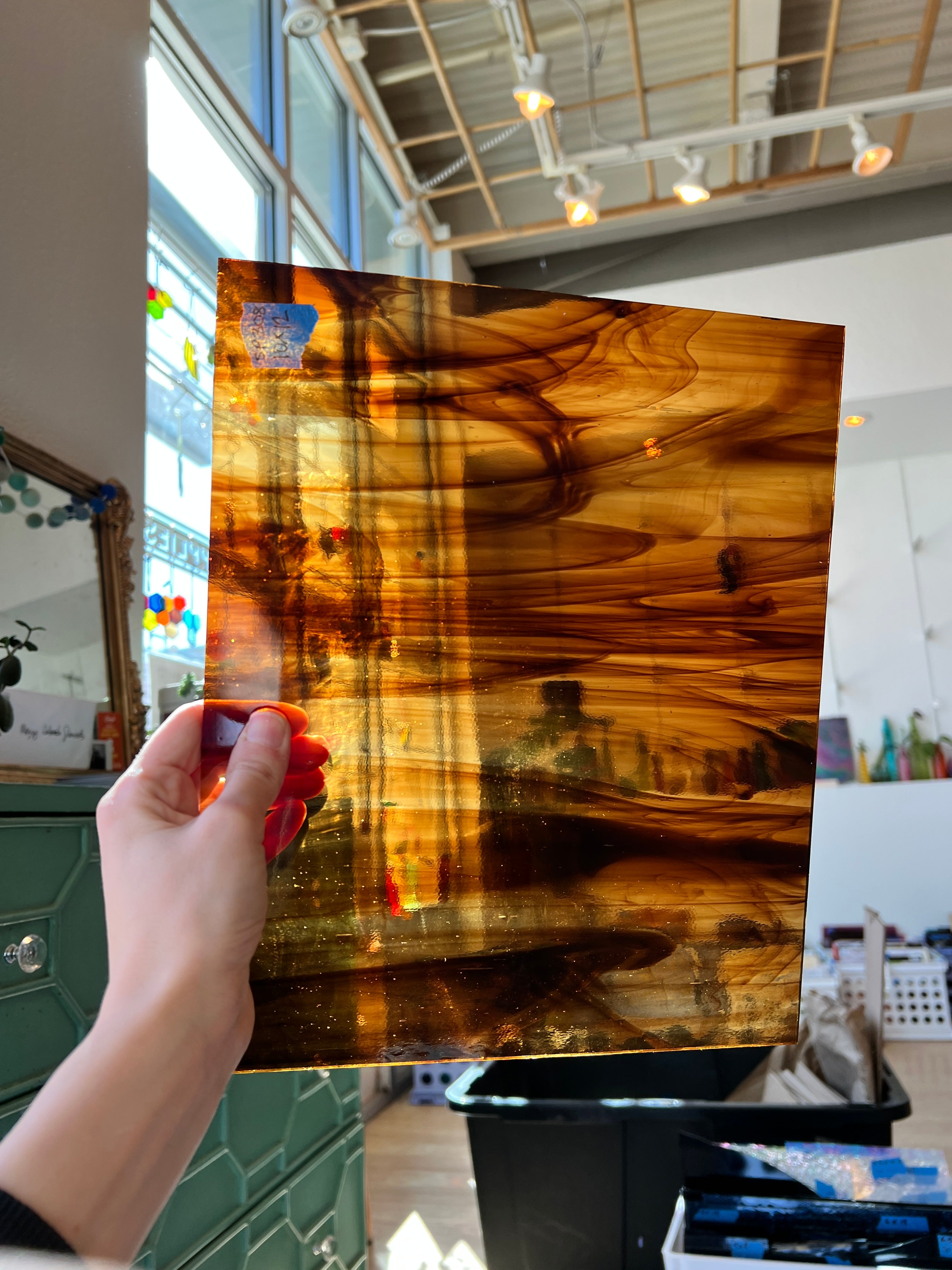 Spectrum Light Brown Wispy Sheet Glass Colorado Glassworks SP308 (10x12in)  