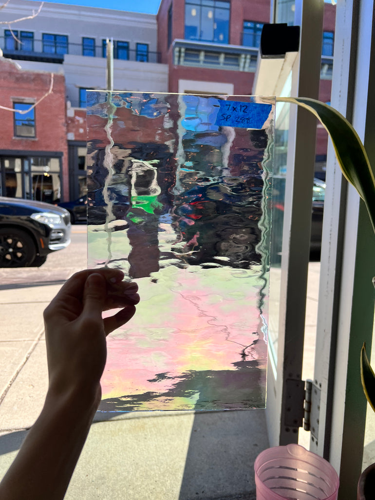 Vintage Clear Water Glass Iridescent Spectrum Sheet Glass Colorado Glass Works   