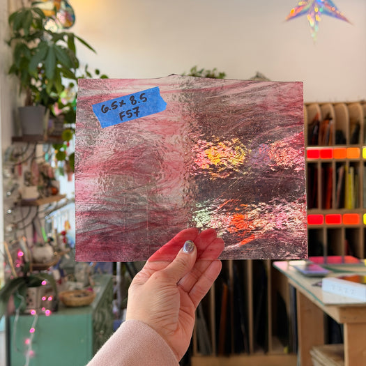Vintage Pink Clear Wispy Sheet Glass Colorado Glassworks F57 (8.5x6.5in)