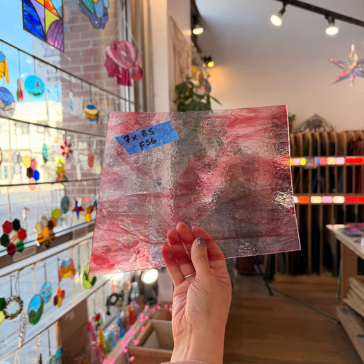 Vintage Pink Clear Wispy Sheet Glass Colorado Glassworks F56 (8.5x7in)