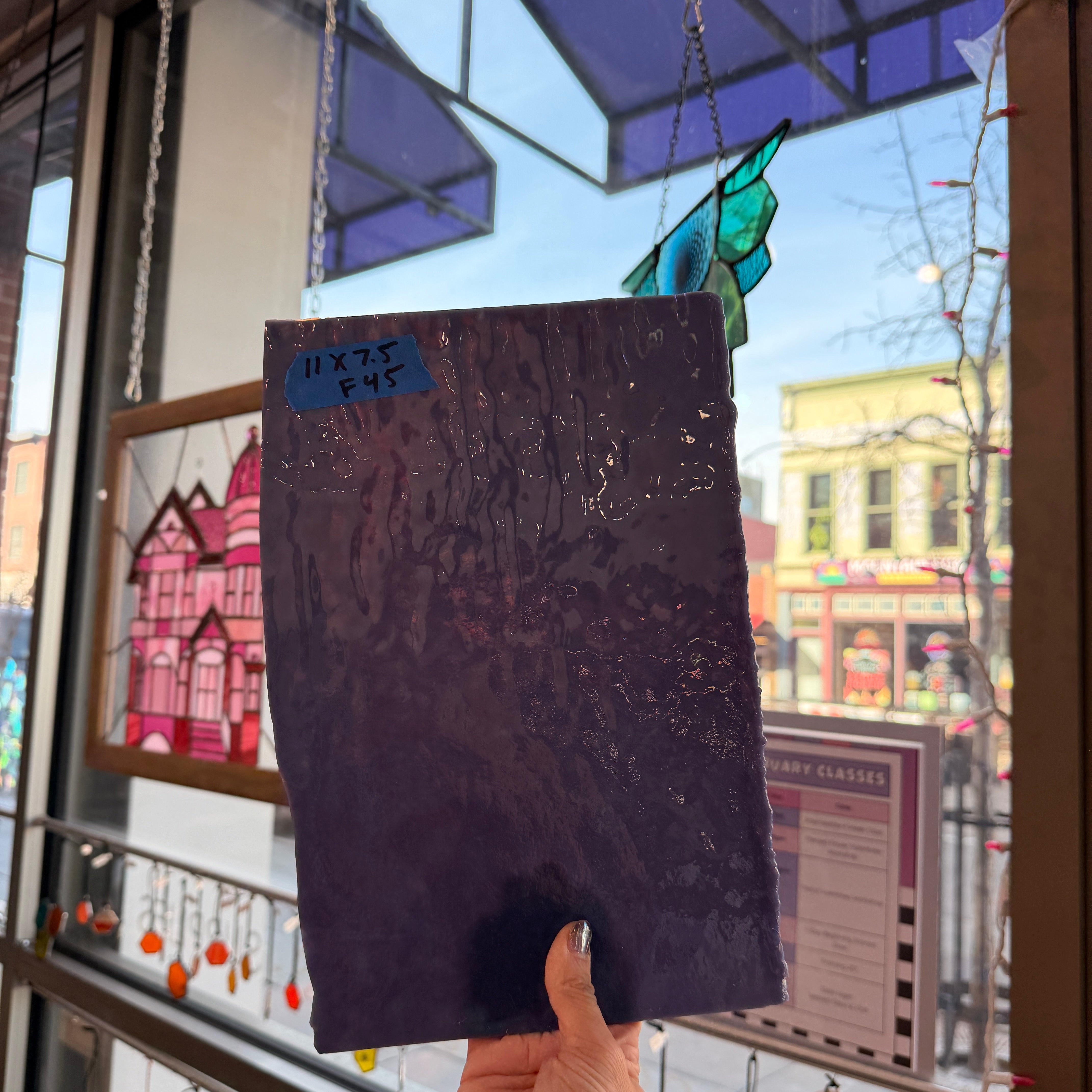 Vintage Dark Purple Single Rolled Bullseye Sheet Glass Colorado Glassworks