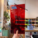 Red on Clear Mouth Blown Lamberts Flash Glass Sheet Glass Colorado Glassworks