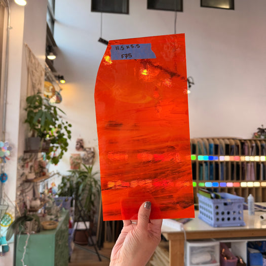 Orange White Wispy Oceanside Fusible 96 COE Sheet Glass Colorado Glassworks