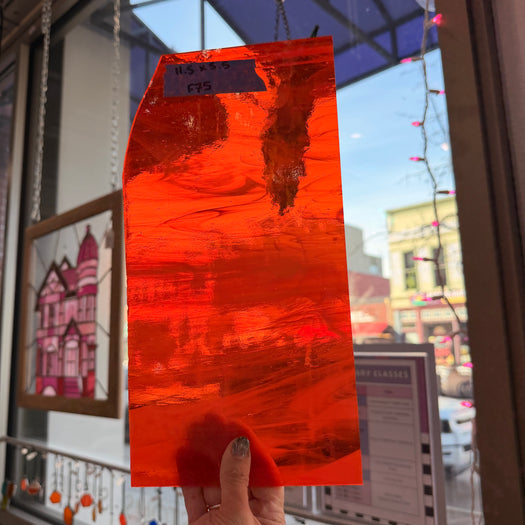 Orange White Wispy Oceanside Fusible 96 COE Sheet Glass Colorado Glassworks