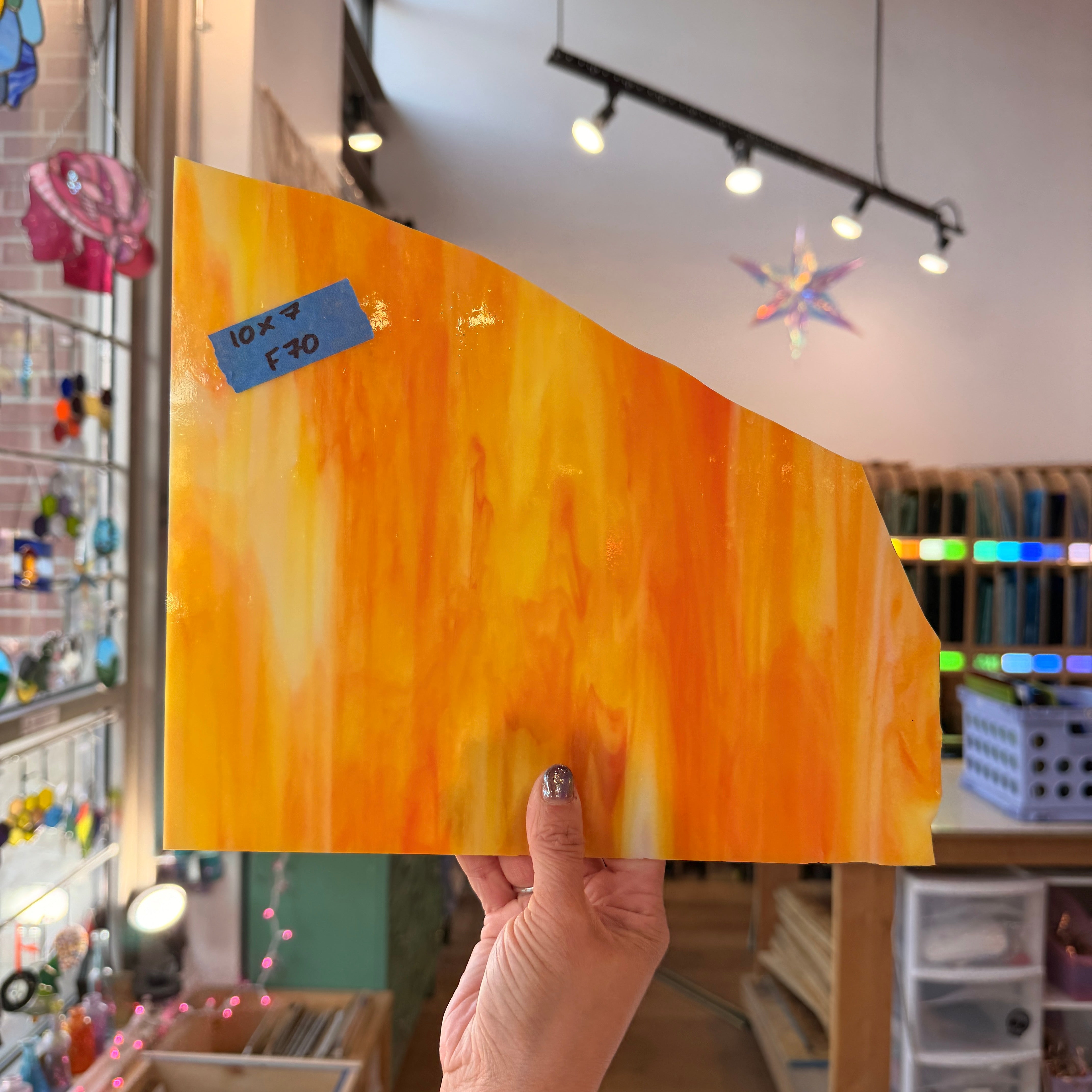 Vintage Orange Yellow Wispy Armstrong Colorado Glass Works 10x7in (ARM-10707245)