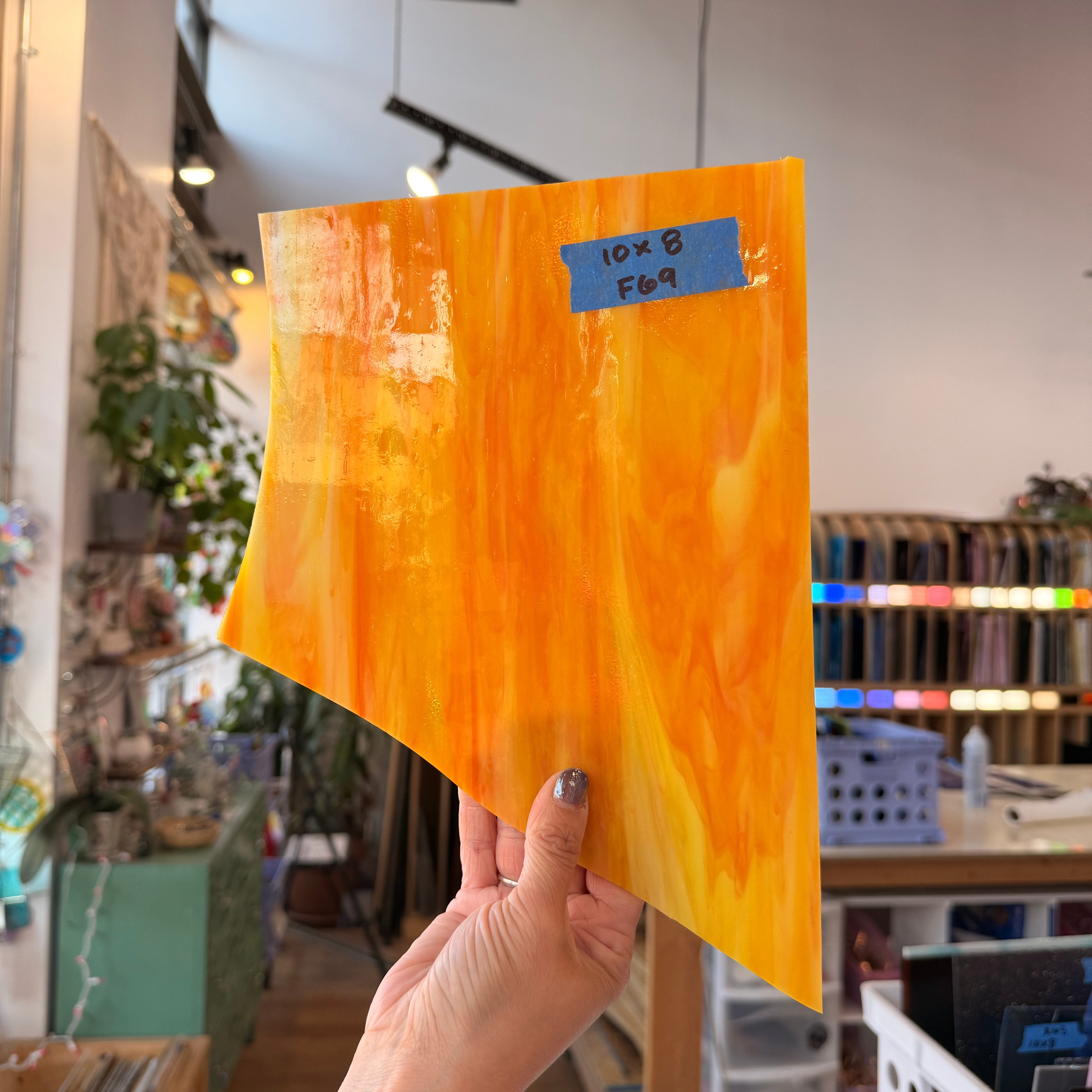 Vintage Orange Yellow Wispy Armstrong Colorado Glass Works 10x8in (ARM-10740013)