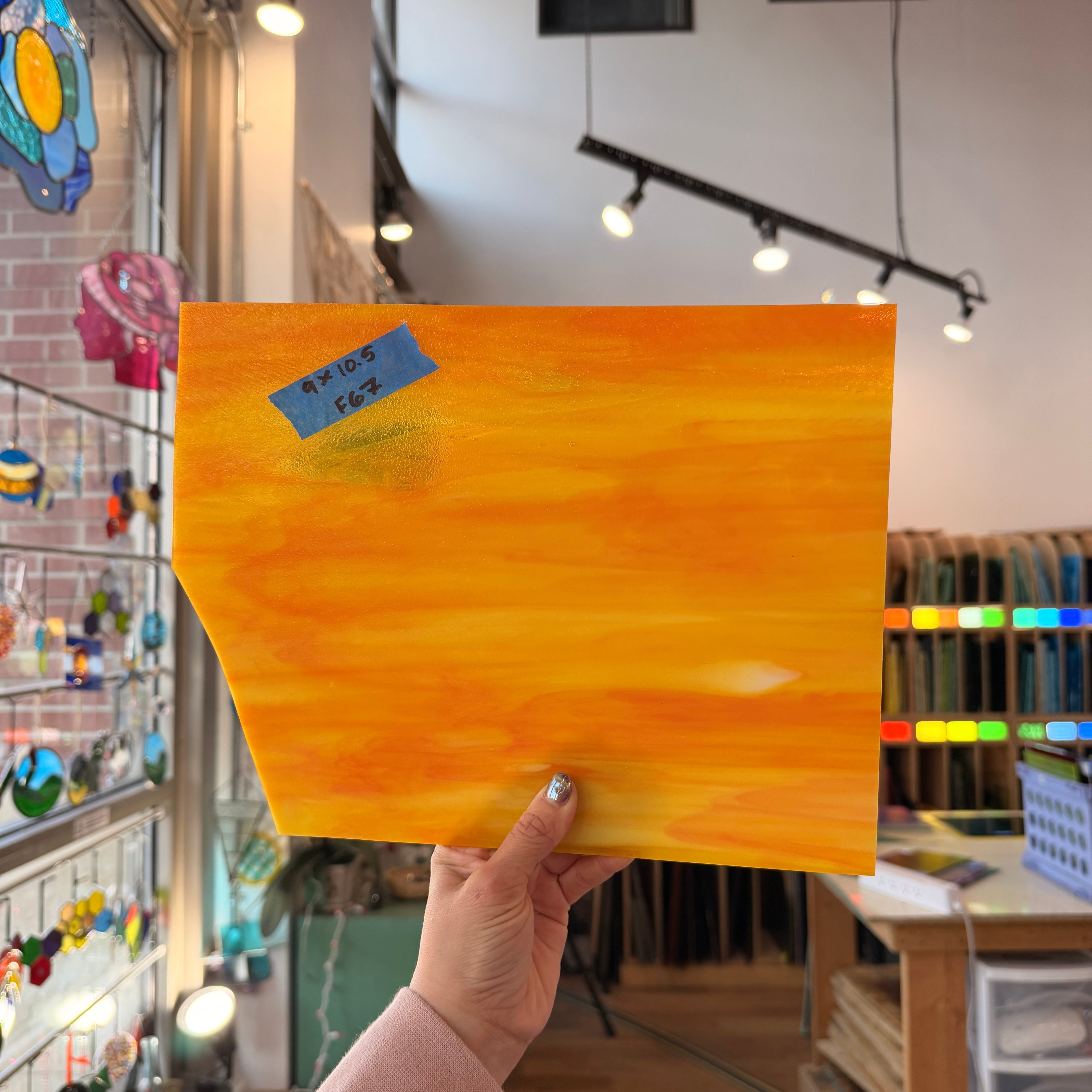 Vintage Orange Yellow Wispy Armstrong Colorado Glass Works 10.5x9in (ARM-10772781)