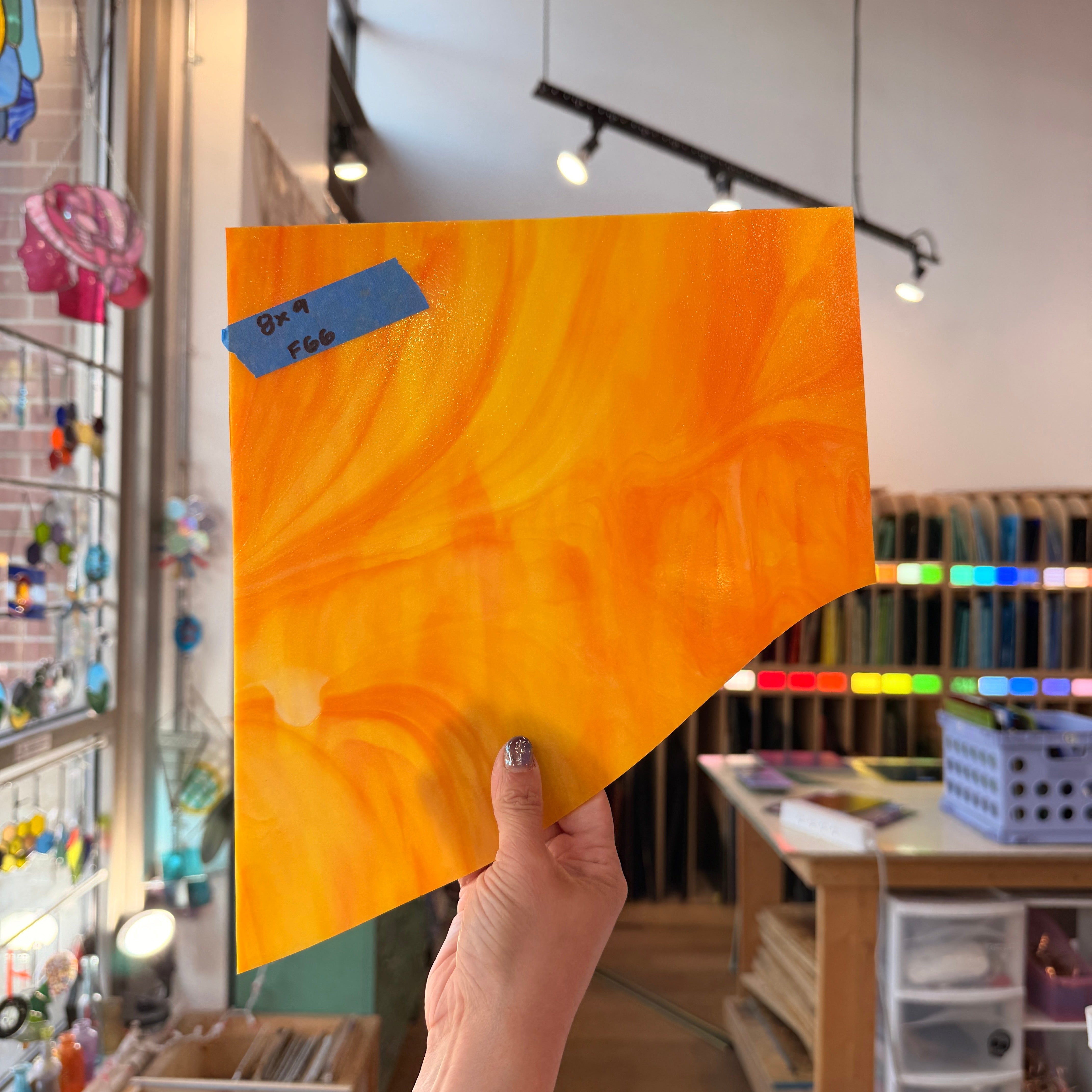 Vintage Orange Yellow Wispy Armstrong Colorado Glass Works 8x9in (ARM-10805549)