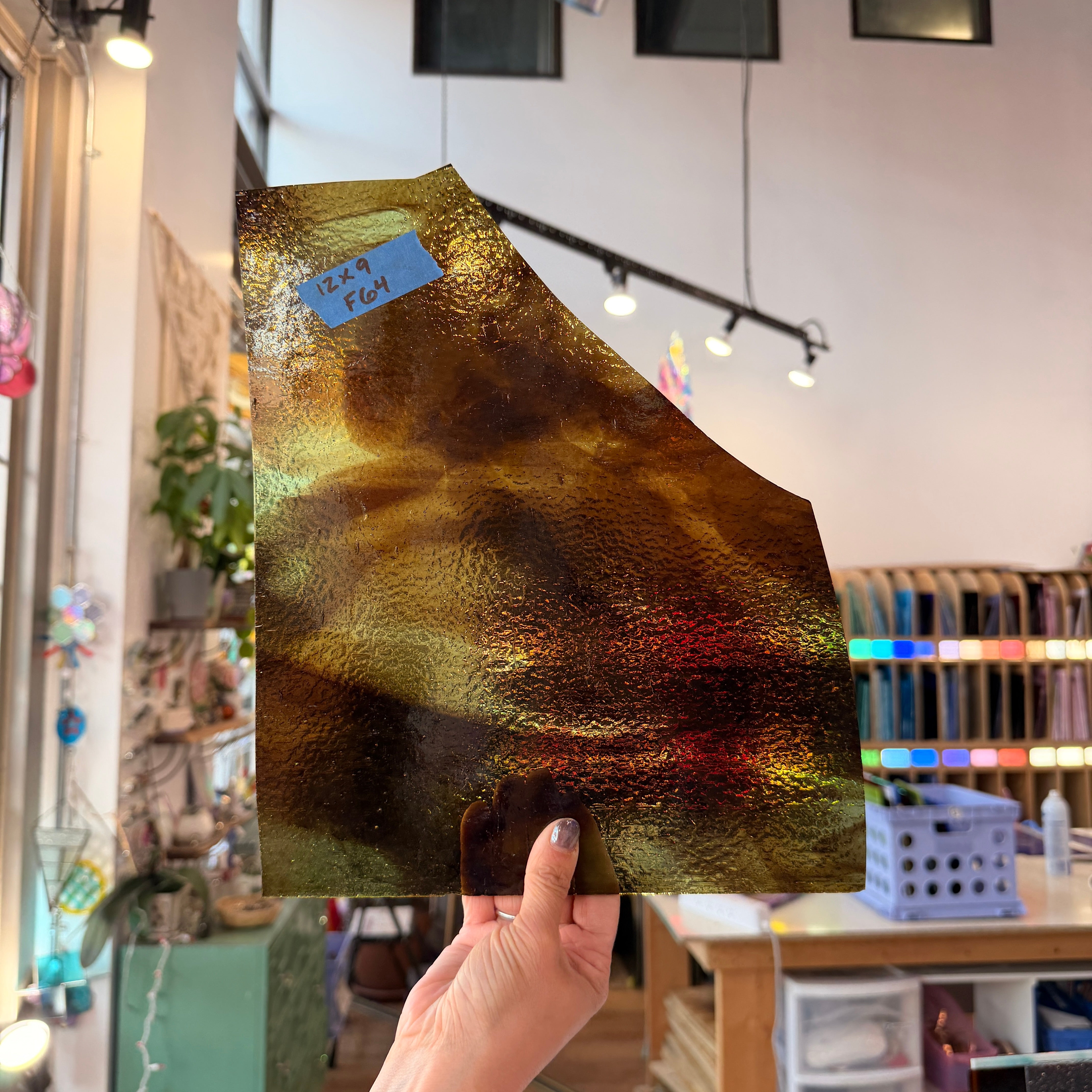 Brown Green Mixed Wispy Sheet Glass Colorado Glass Works 9x9in (UNK-25319213)