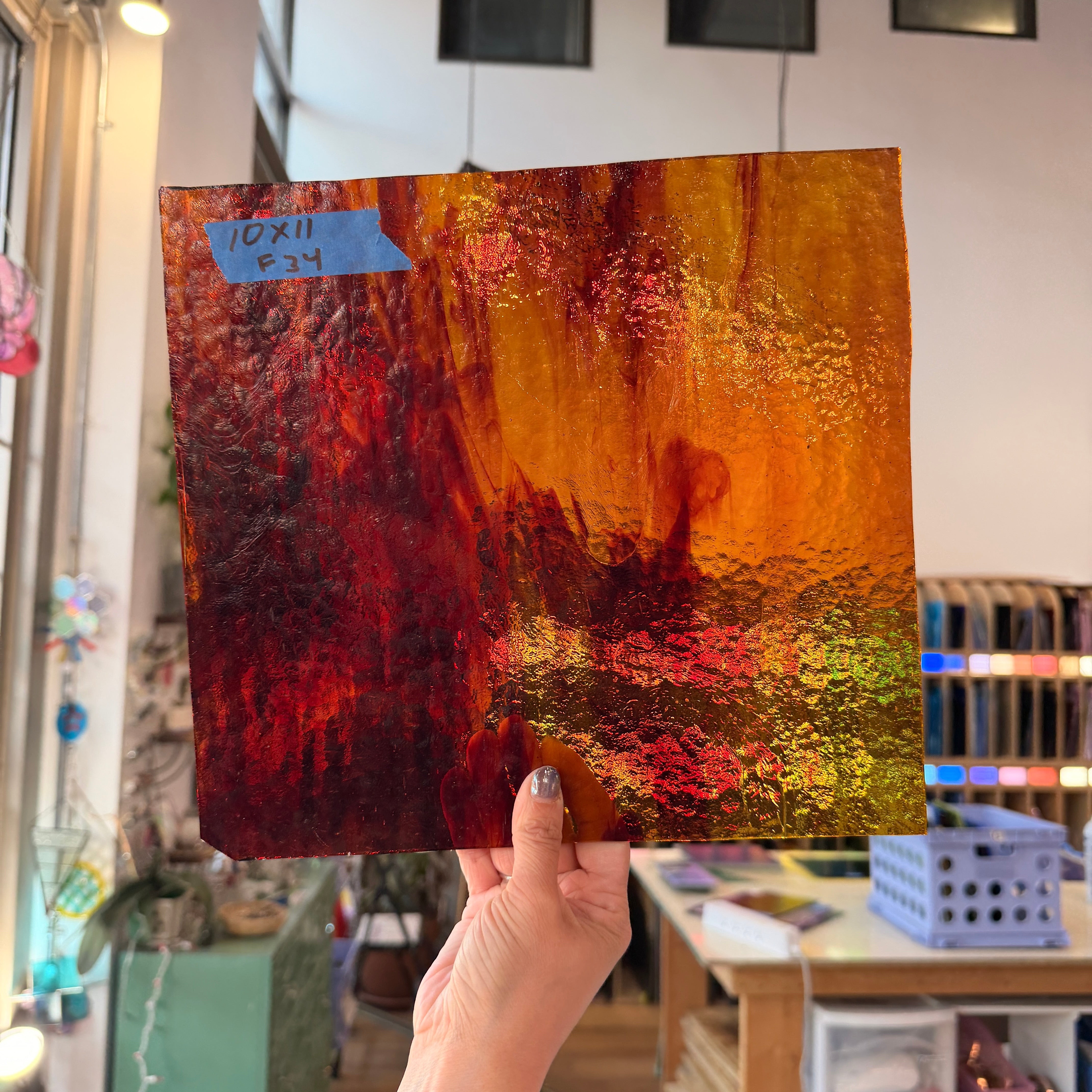 Vintage Red Amber Bullseye Sheet Glass Colorado Glassworks