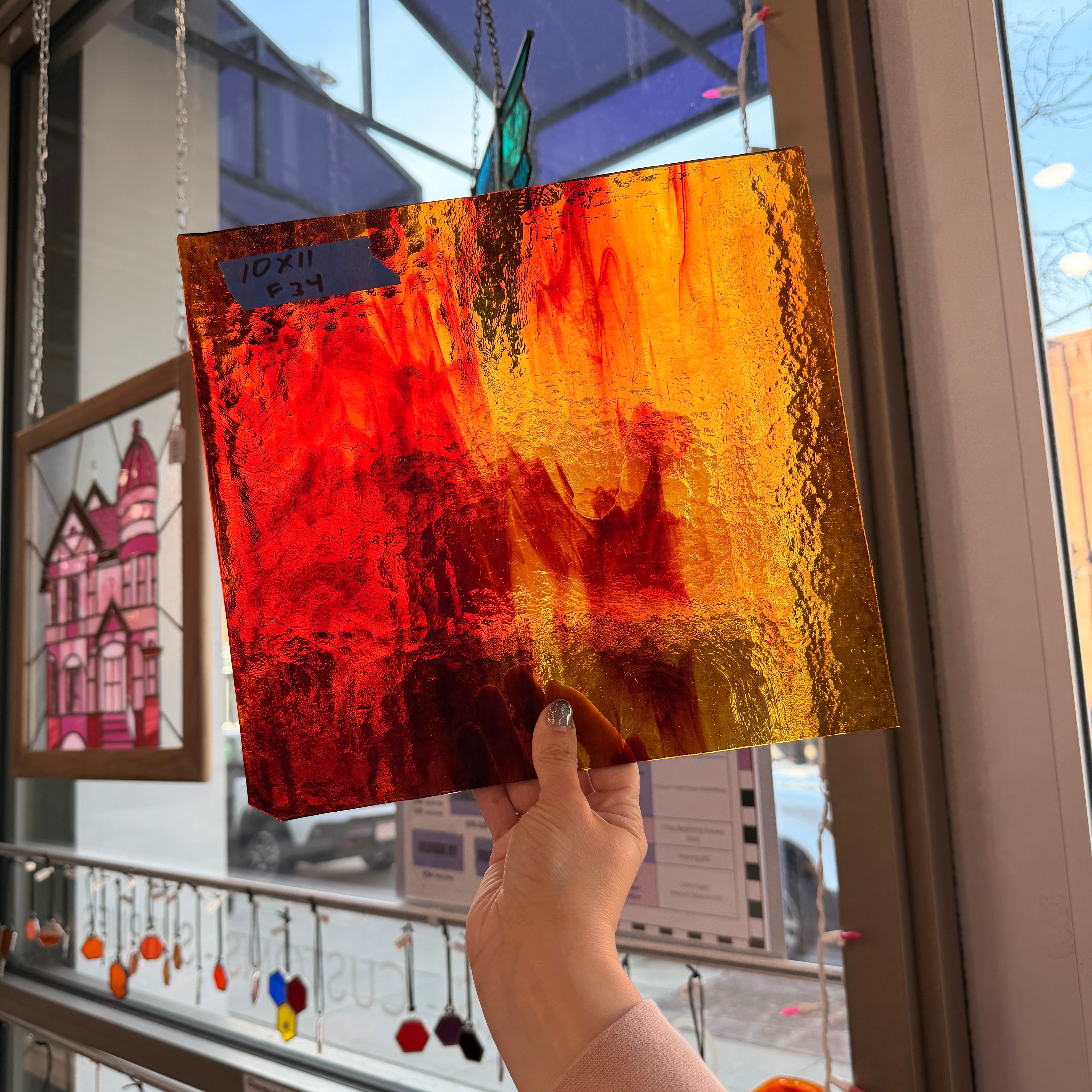 Vintage Red Amber Bullseye Sheet Glass Colorado Glassworks