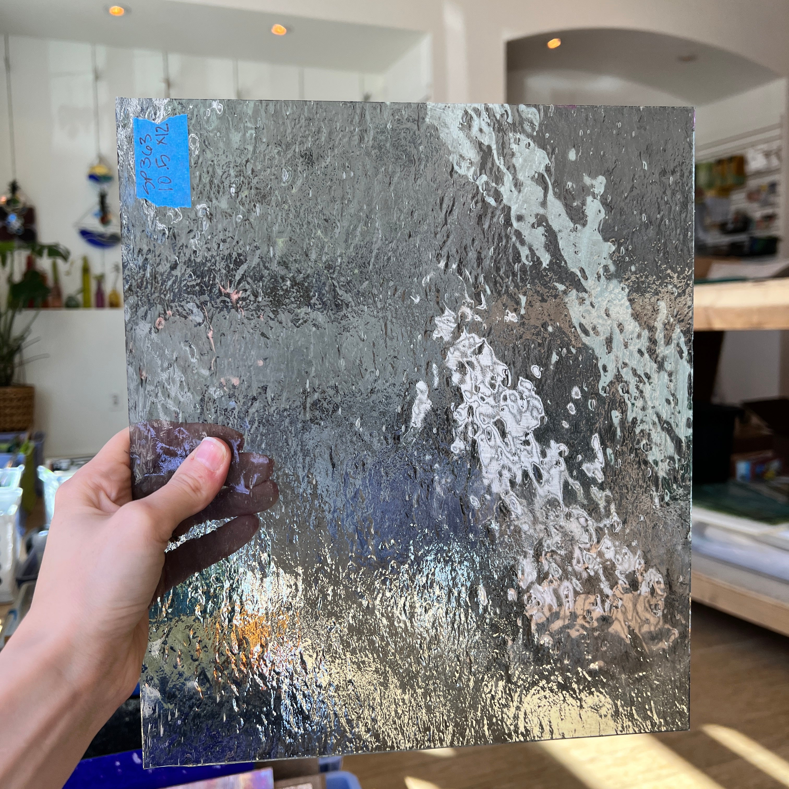 Pale Gray Rough Rolled Oceanside Fusible 96 COE (180.8RRF) Sheet Glass Colorado Glassworks