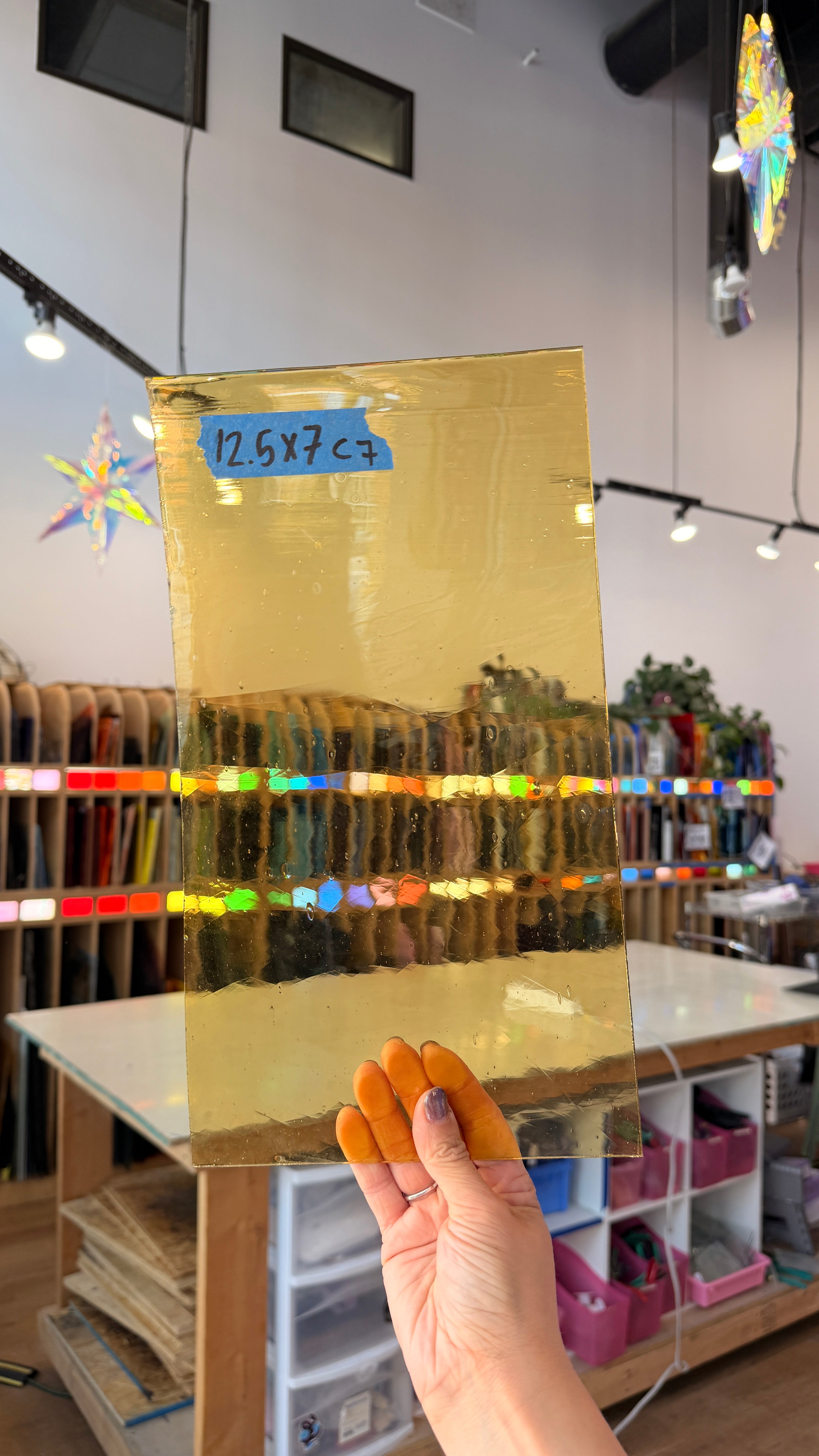 Light Amber Yellow Mouth Blown Lamberts Sheet Glass Colorado Glassworks