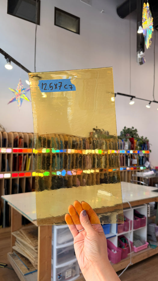 Light Amber Yellow Mouth Blown Lamberts Sheet Glass Colorado Glassworks