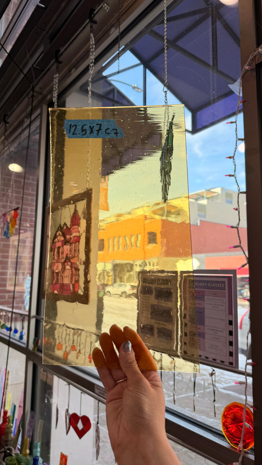 Light Amber Yellow Mouth Blown Lamberts Sheet Glass Colorado Glassworks