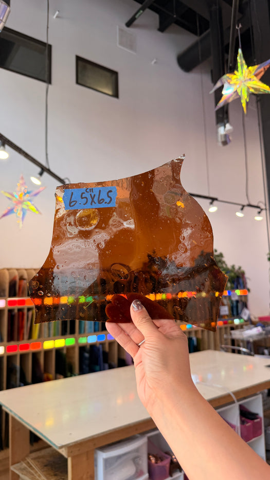 Dark Amber Transparent Antique Mouth Blown Sheet Glass Colorado Glassworks