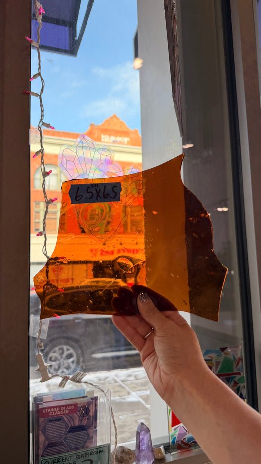 Dark Amber Transparent Antique Mouth Blown Sheet Glass Colorado Glassworks