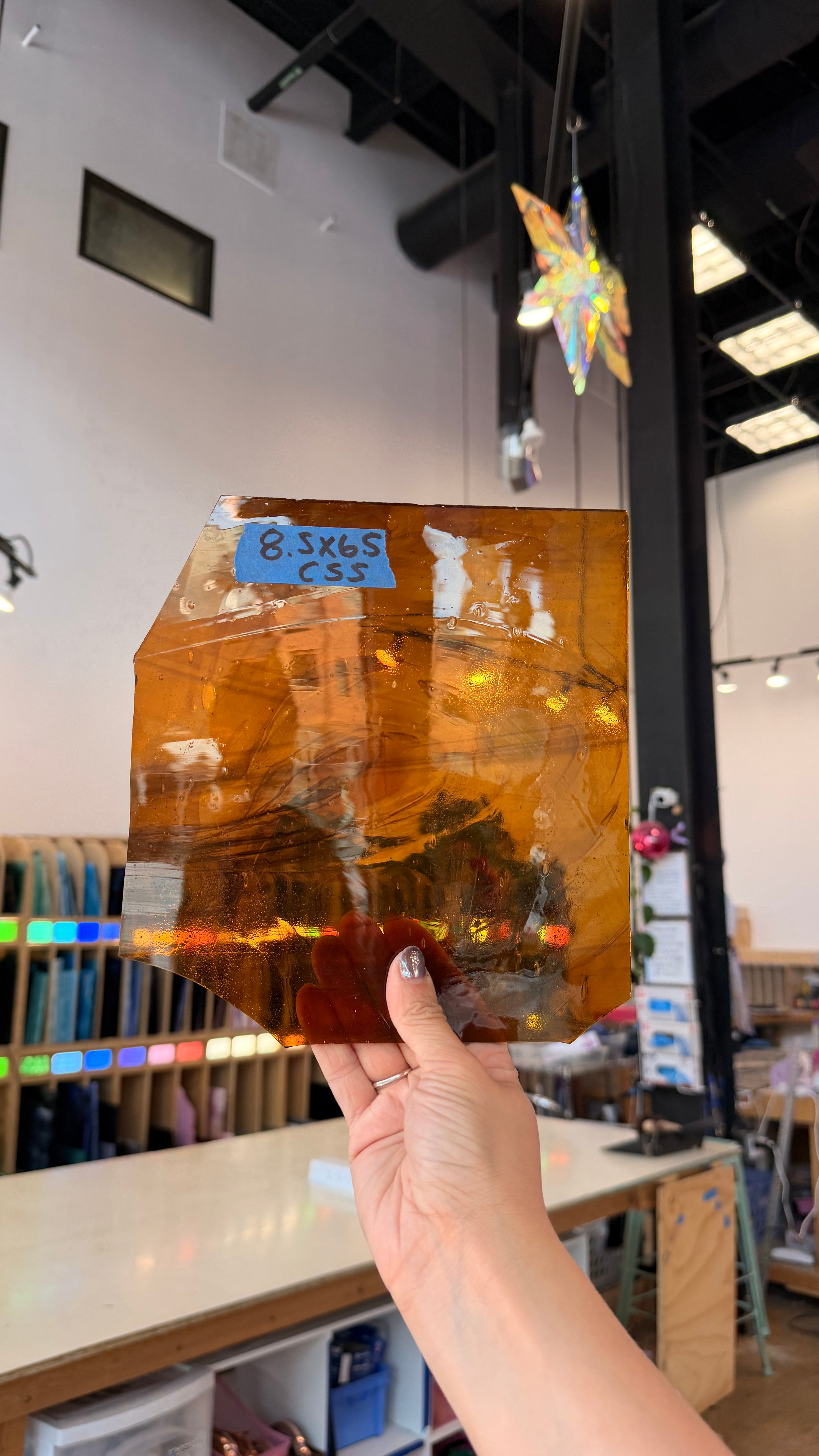Amber Brown Wispy Mouth Blown Glass Sheet Glass Colorado Glassworks