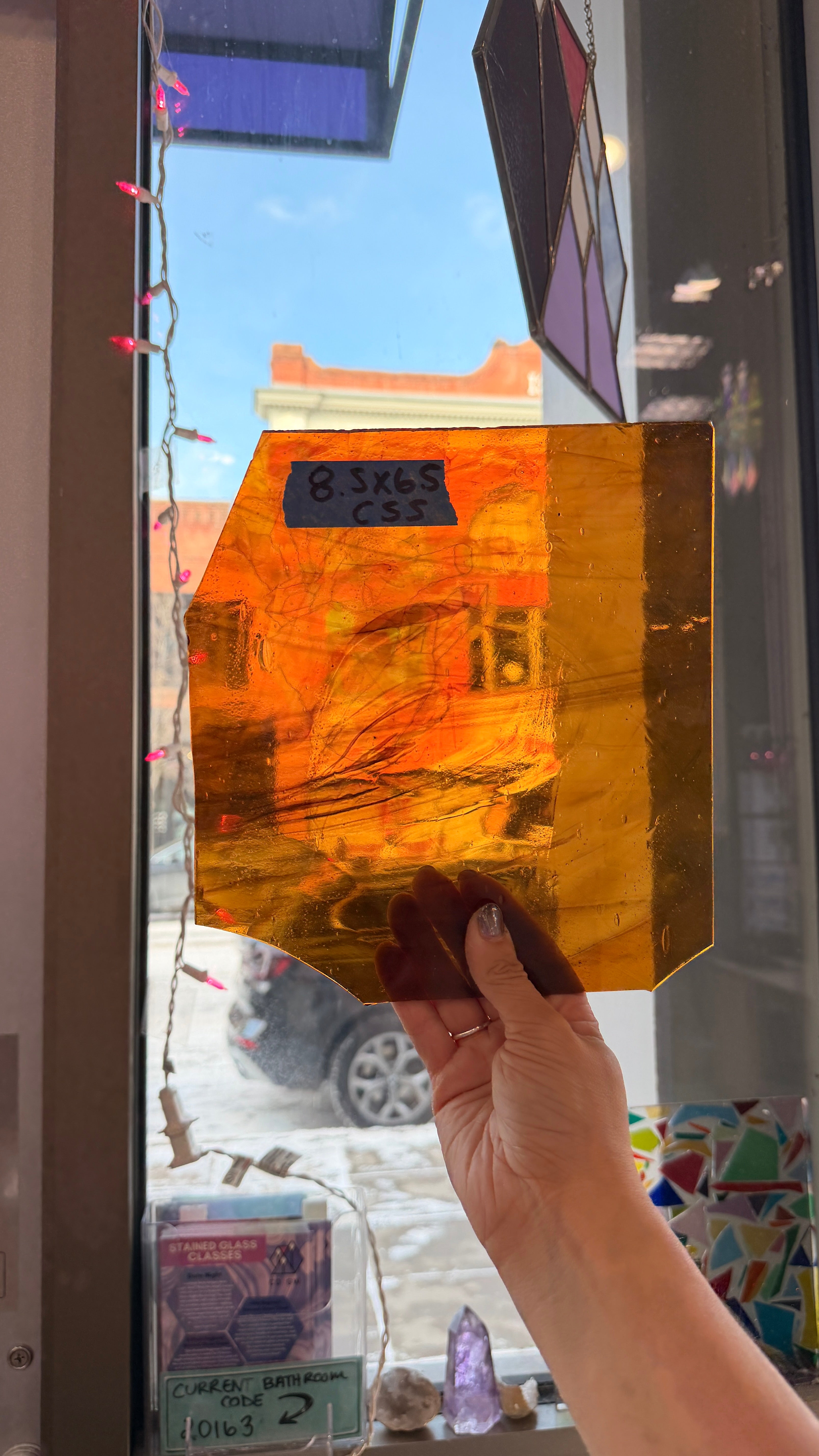 Amber Brown Wispy Mouth Blown Glass Sheet Glass Colorado Glassworks