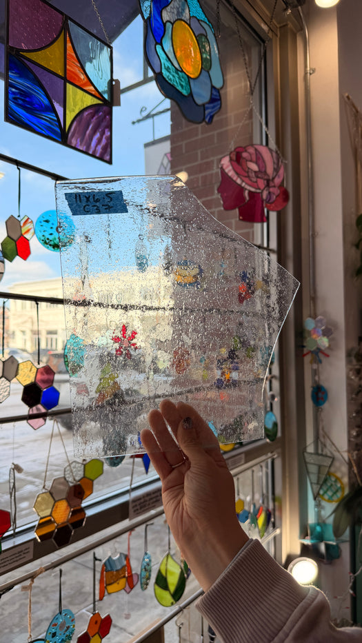 Clear Transparent Bubbled Mouth Blown Lamberts Sheet Glass Colorado Glassworks