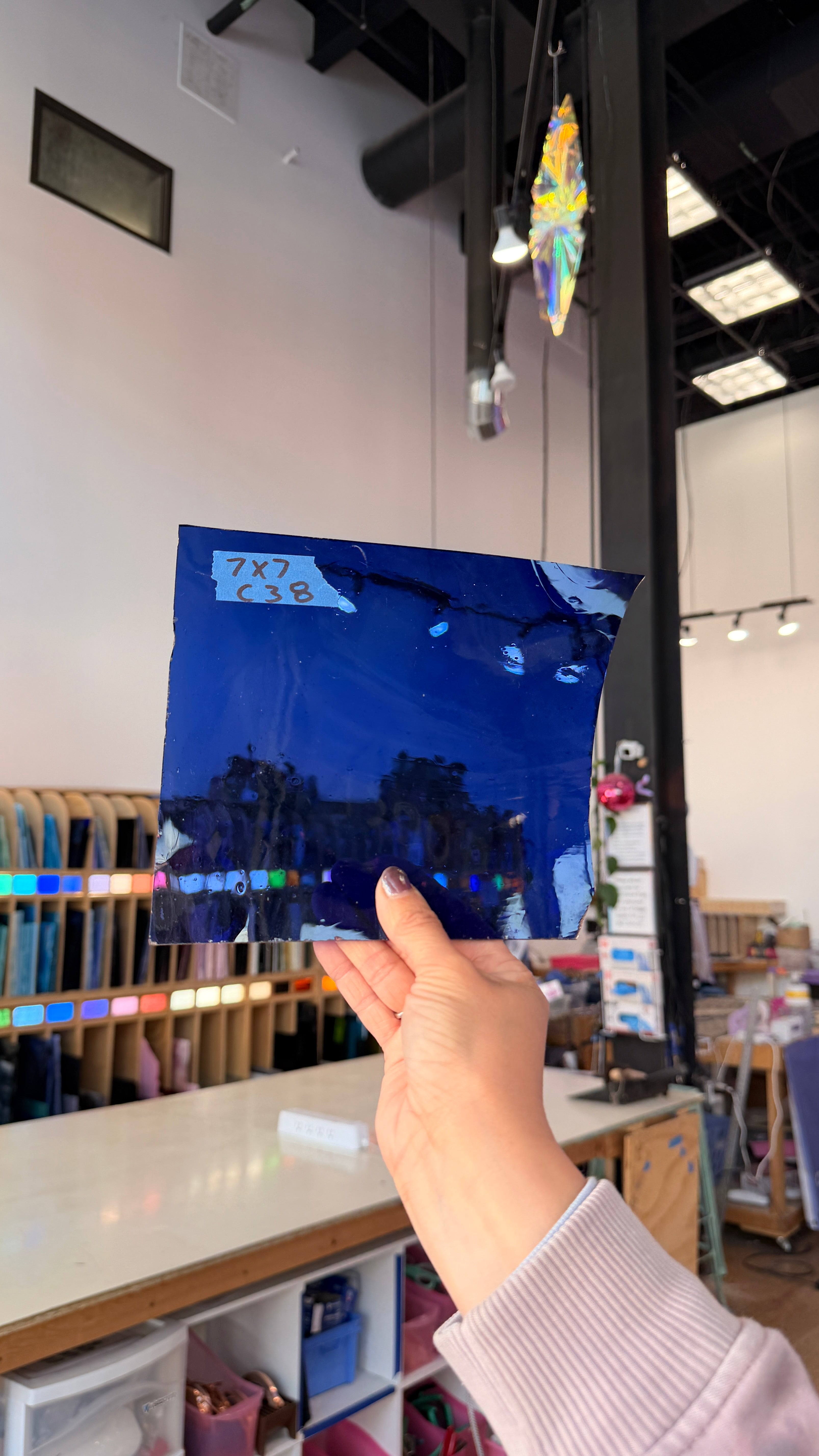 Blue on Clear Mouth Blown Flash Sheet Glass Colorado Glassworks