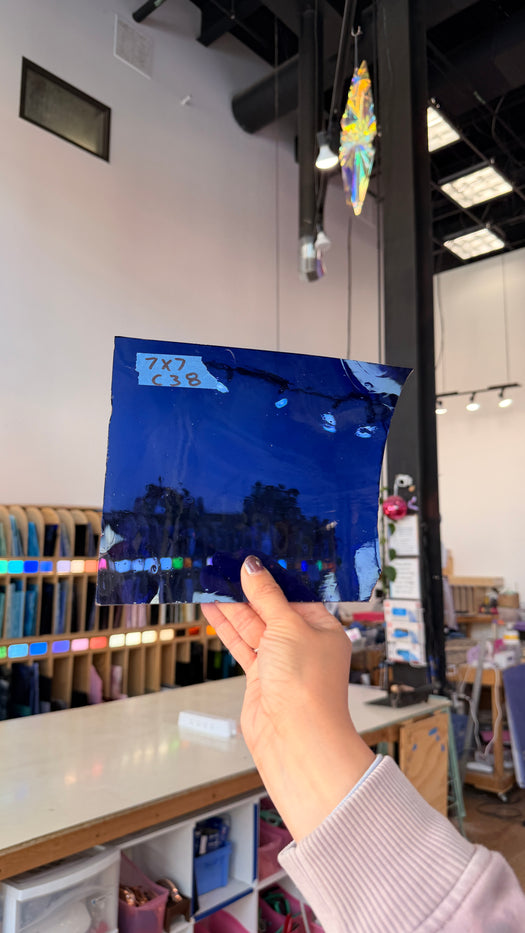 Blue on Clear Mouth Blown Flash Sheet Glass Colorado Glassworks