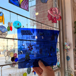 Blue on Clear Mouth Blown Flash Sheet Glass Colorado Glassworks