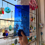 Blue on Clear Mouth Blown Lamberts Flash Sheet Glass Colorado Glassworks
