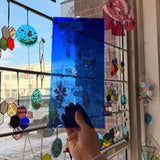 Blue on Clear Mouth Blown Lamberts Flash Sheet Glass Colorado Glassworks