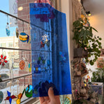 Blue on Clear Mouth Blown Lamberts Flash Sheet Glass Colorado Glassworks