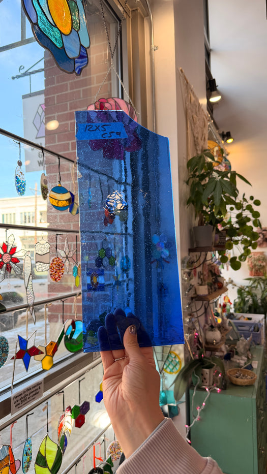 Blue on Clear Mouth Blown Lamberts Flash Sheet Glass Colorado Glassworks