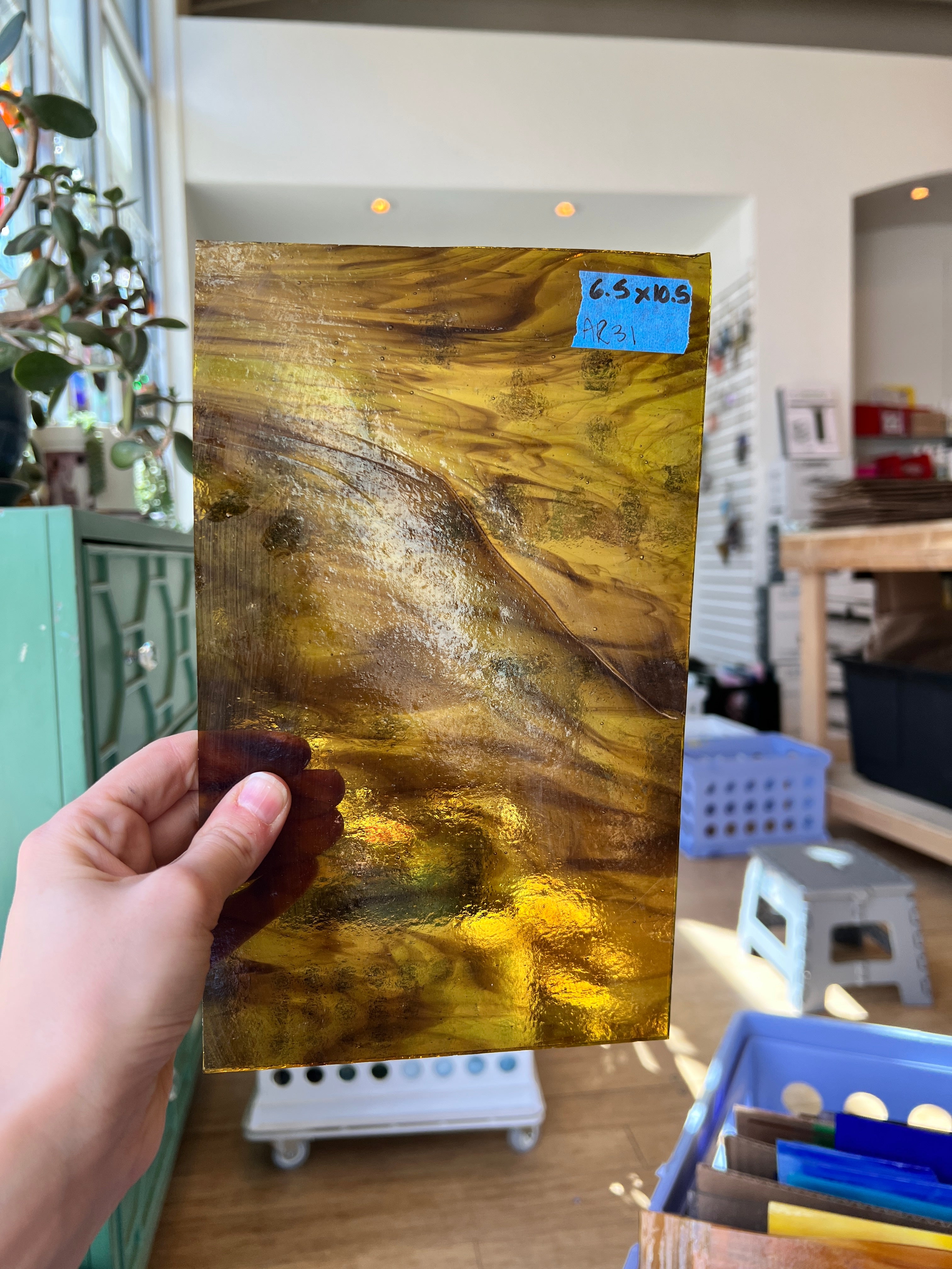 Armstrong Yellow Brown Transparent Mix Sheet Glass Colorado Glassworks ARM31 (10.5x6.5in)  