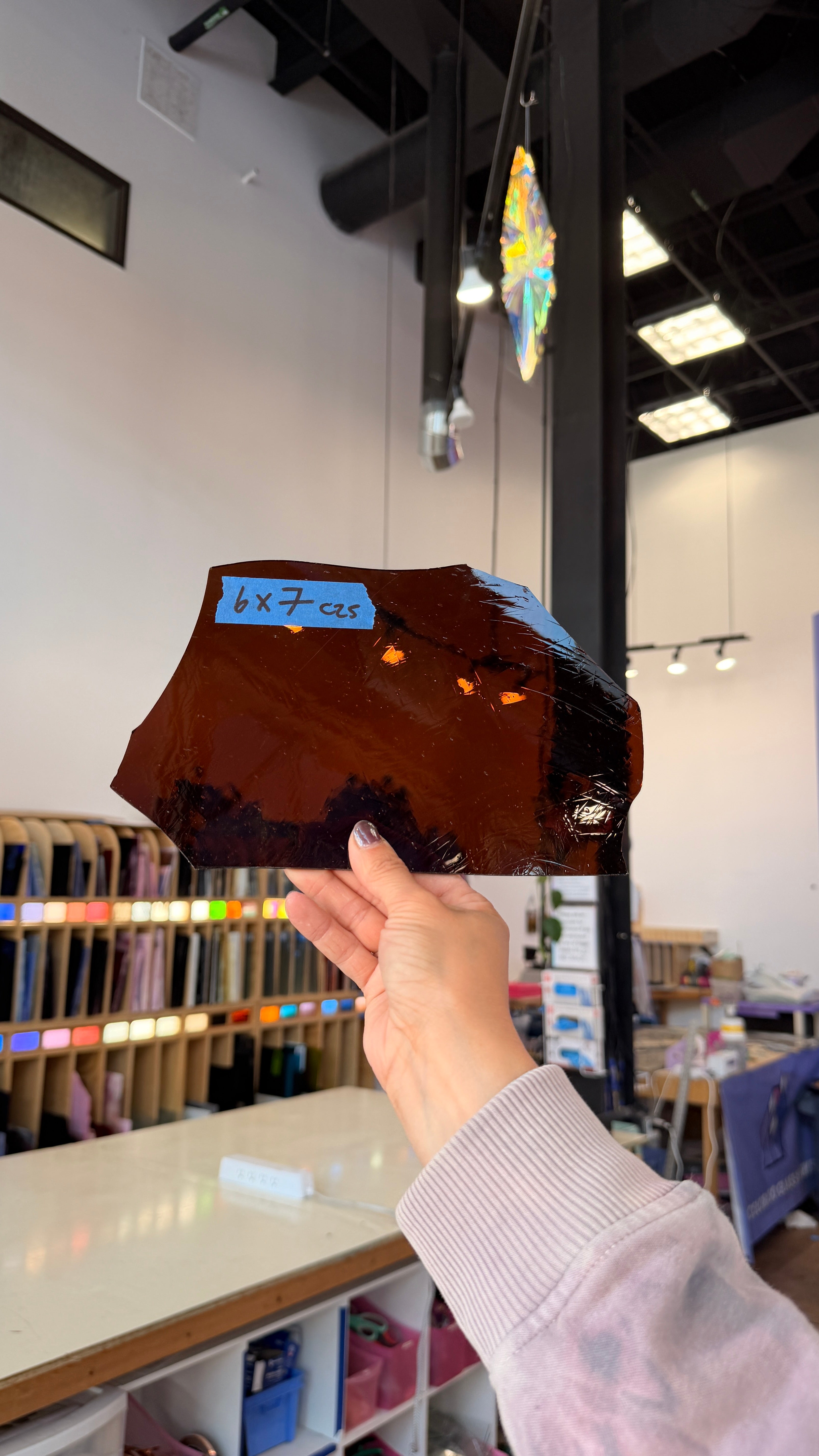 Dark Brown Mouth Blown Antique Sheet Glass Colorado Glass Works 6x7in (UNK-80473133)