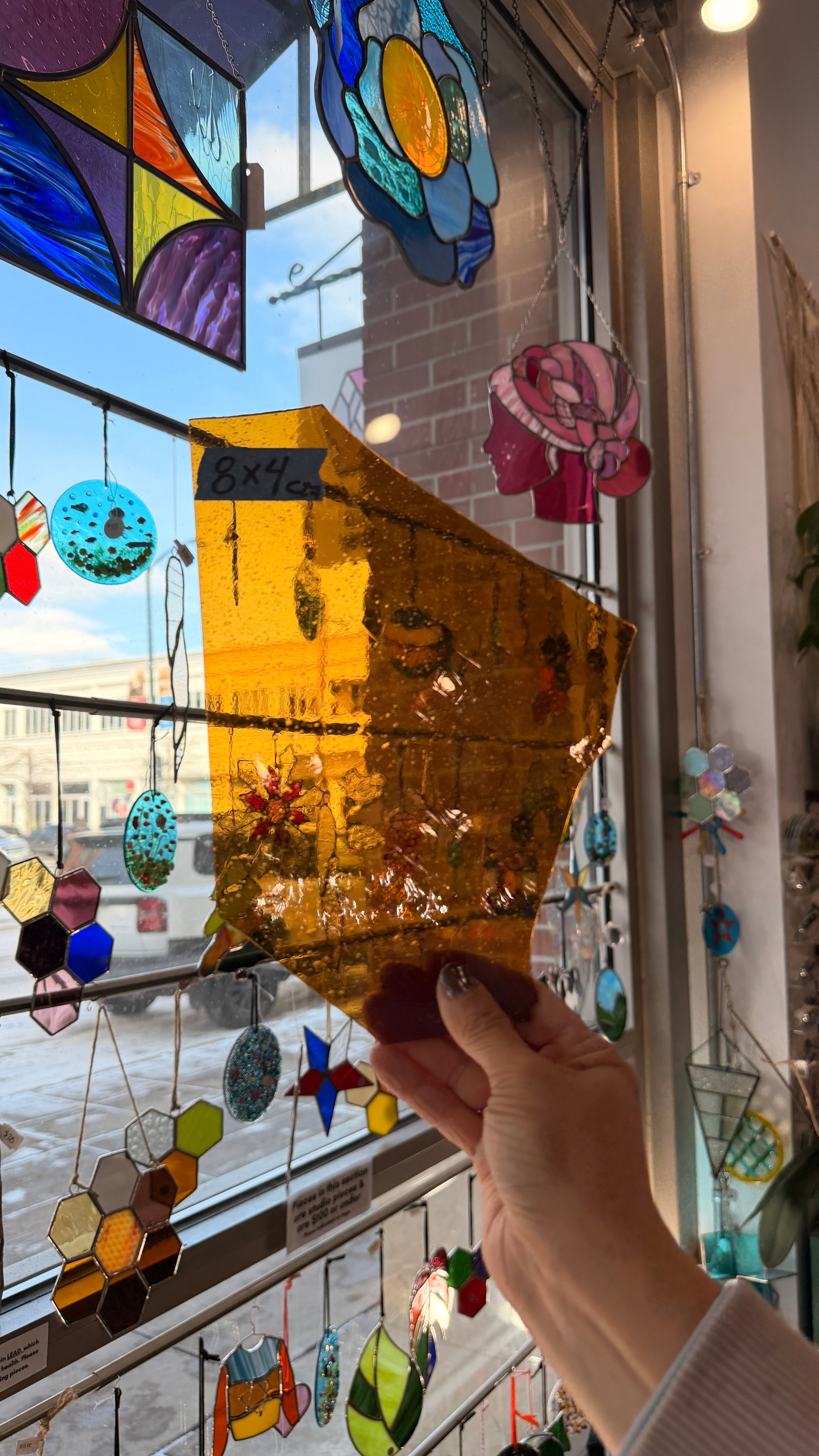 Medium Amber Transparent Antique Mouth Blown Sheet Glass Colorado Glassworks