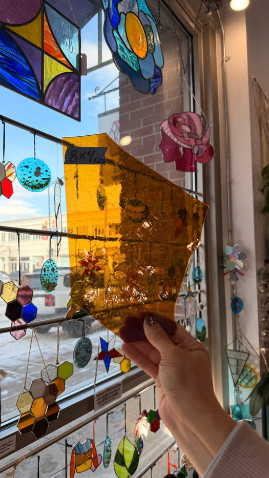 Medium Amber Transparent Antique Mouth Blown Sheet Glass Colorado Glassworks