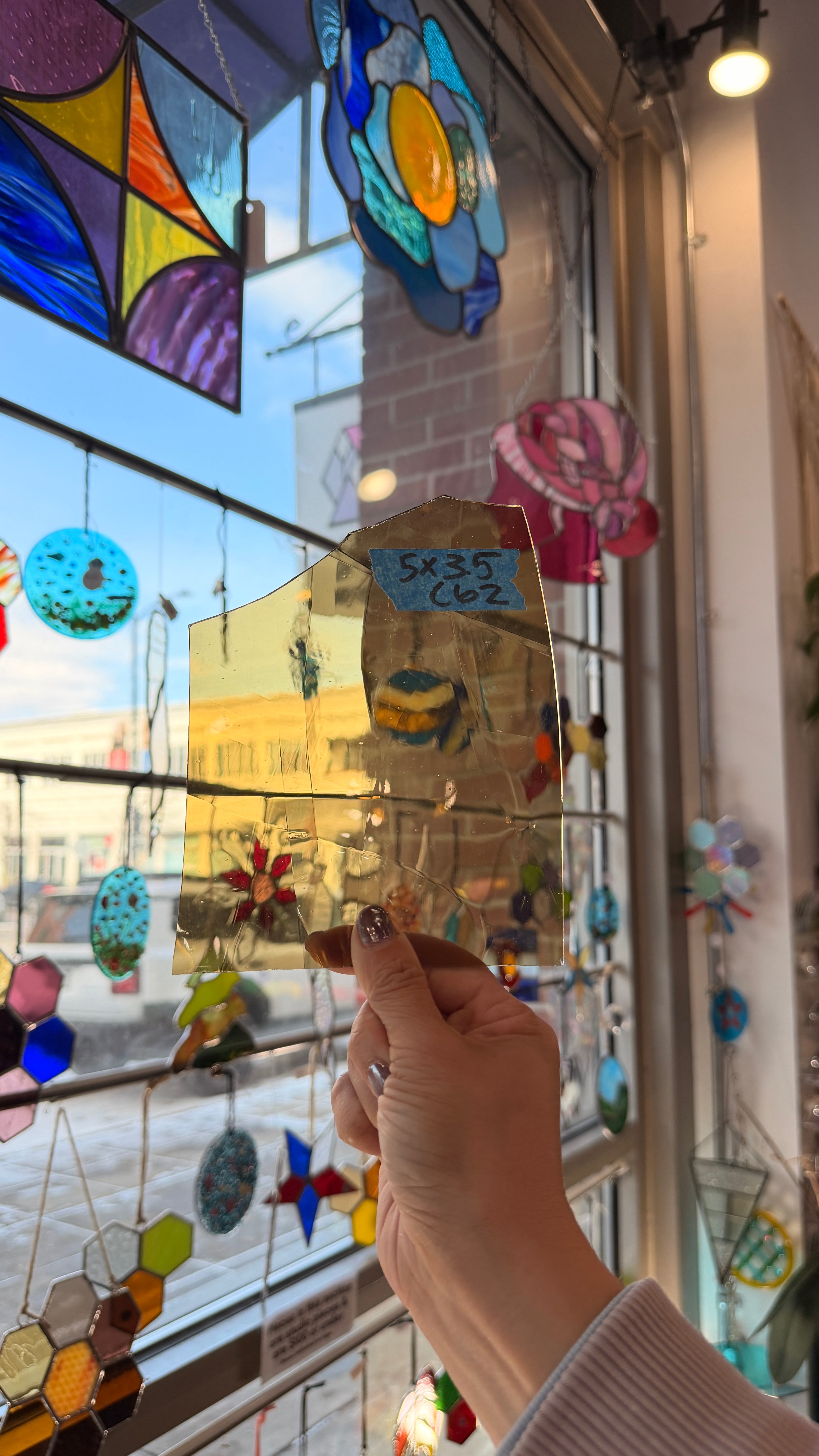 Light Amber Transparent Antique Mouth Blown Sheet Glass Colorado Glassworks