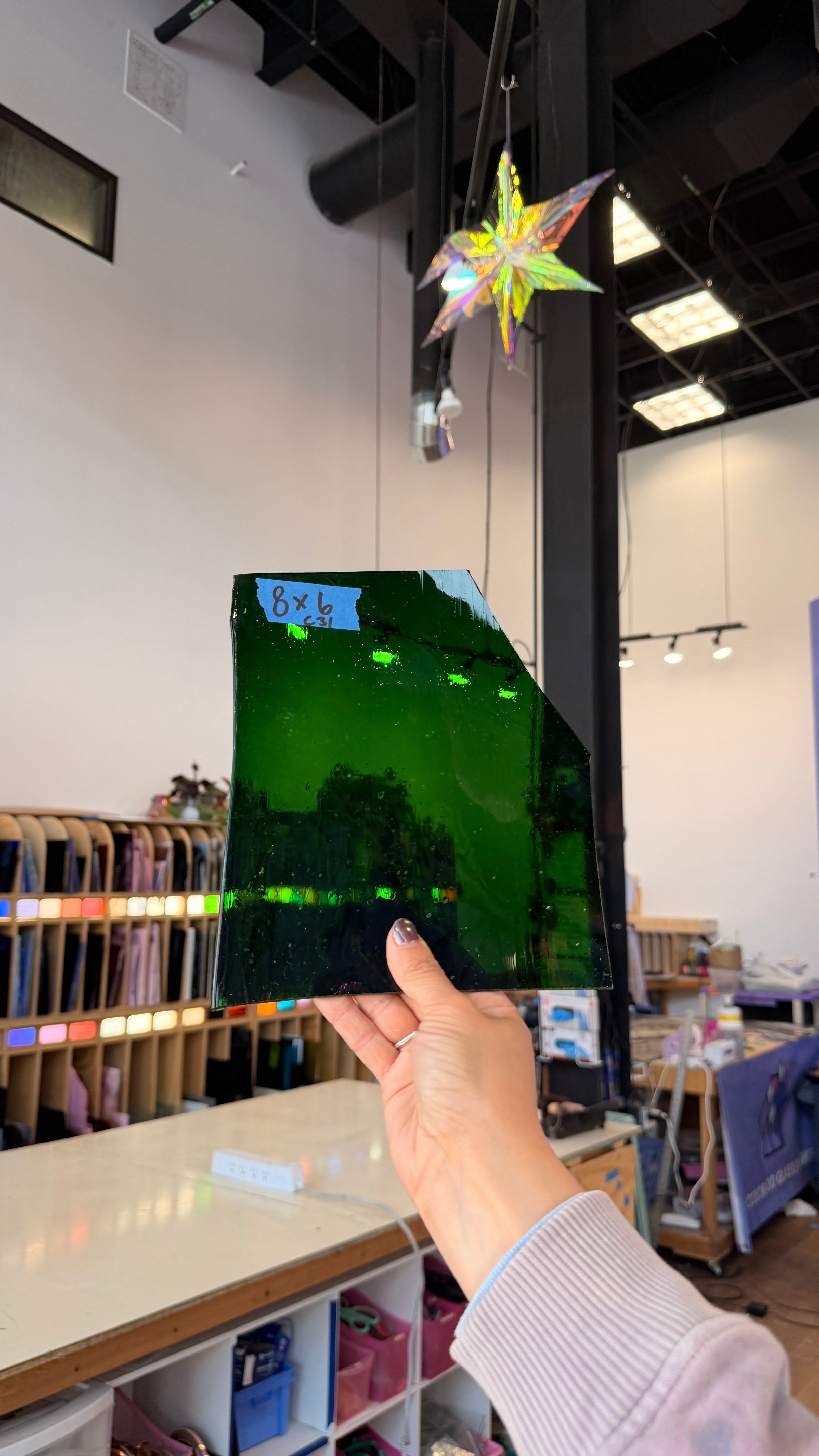 Medium Green Mouth Blown Lamberts Sheet Glass Colorado Glassworks 8x6in (LA-48166189)